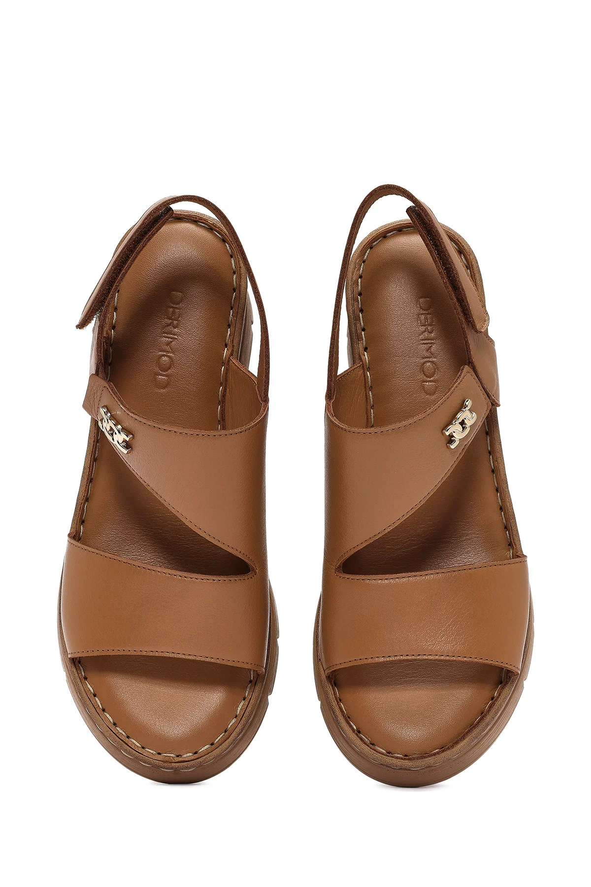 Kadın Taba Bantlı Dolgu Topuklu Deri Comfort Sandalet - Image 7