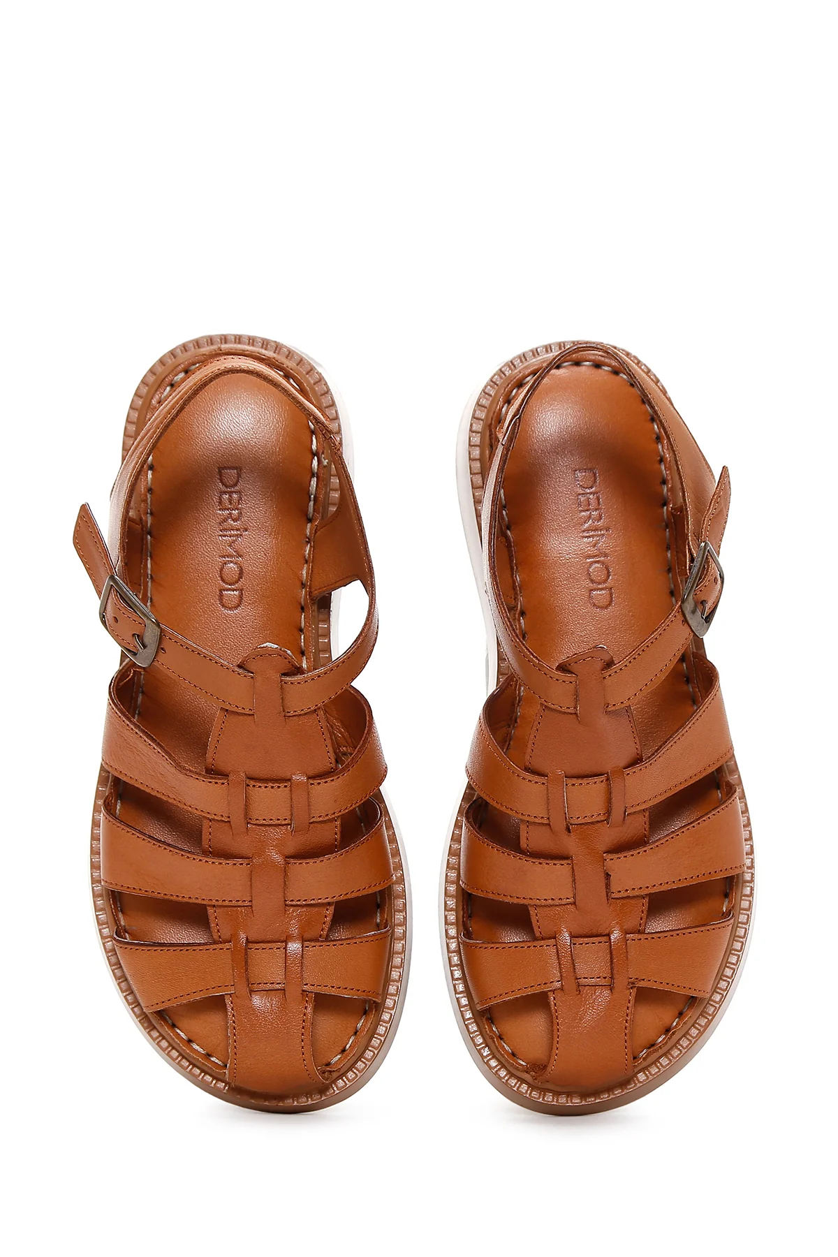 Kadın Taba Bilekten Bantlı Deri Comfort Sandalet - Image 6