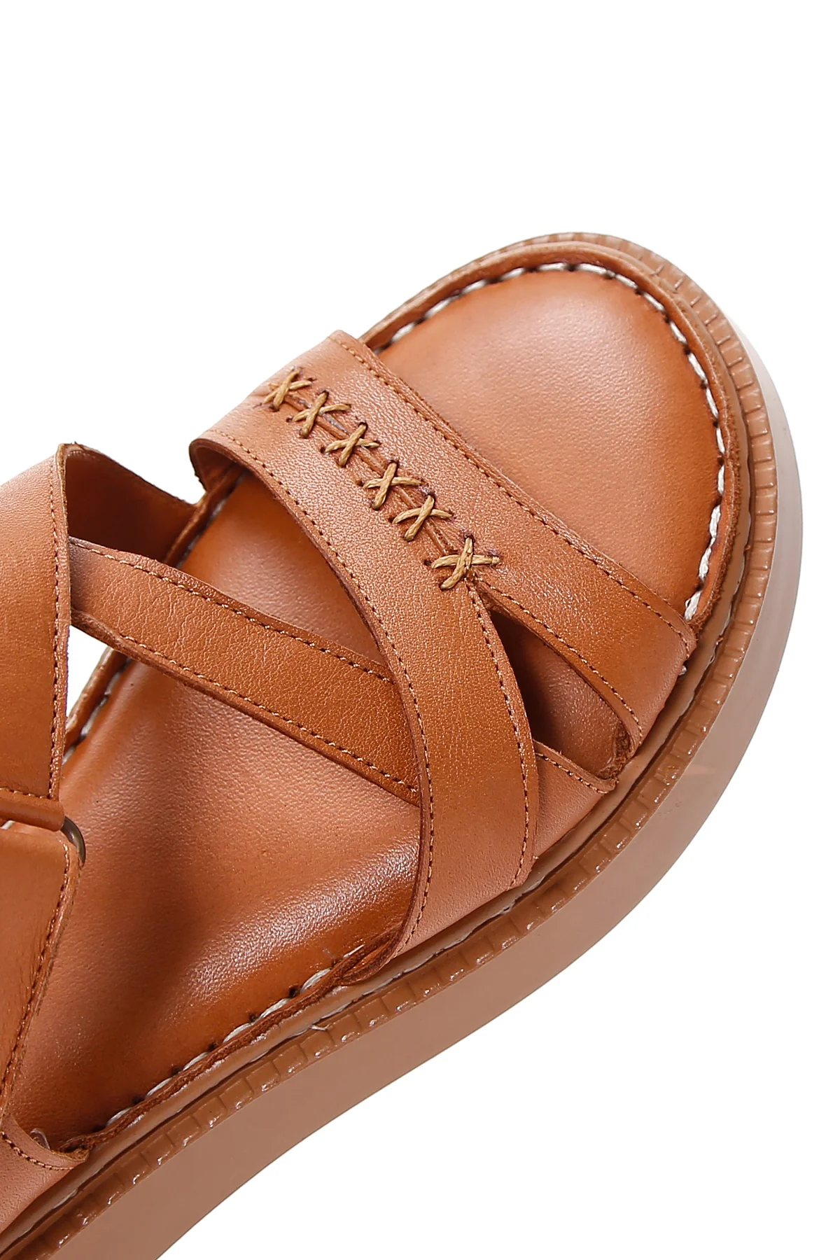 Kadın Taba Bilekten Bantlı Deri Comfort Sandalet - Image 8