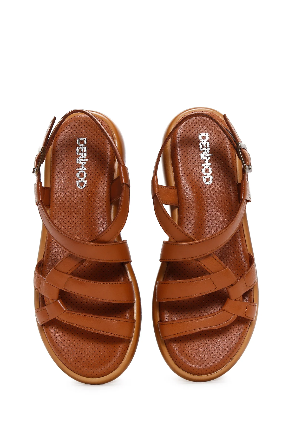 Kadın Taba Bilekten Bantlı Deri Comfort Sandalet - Image 6