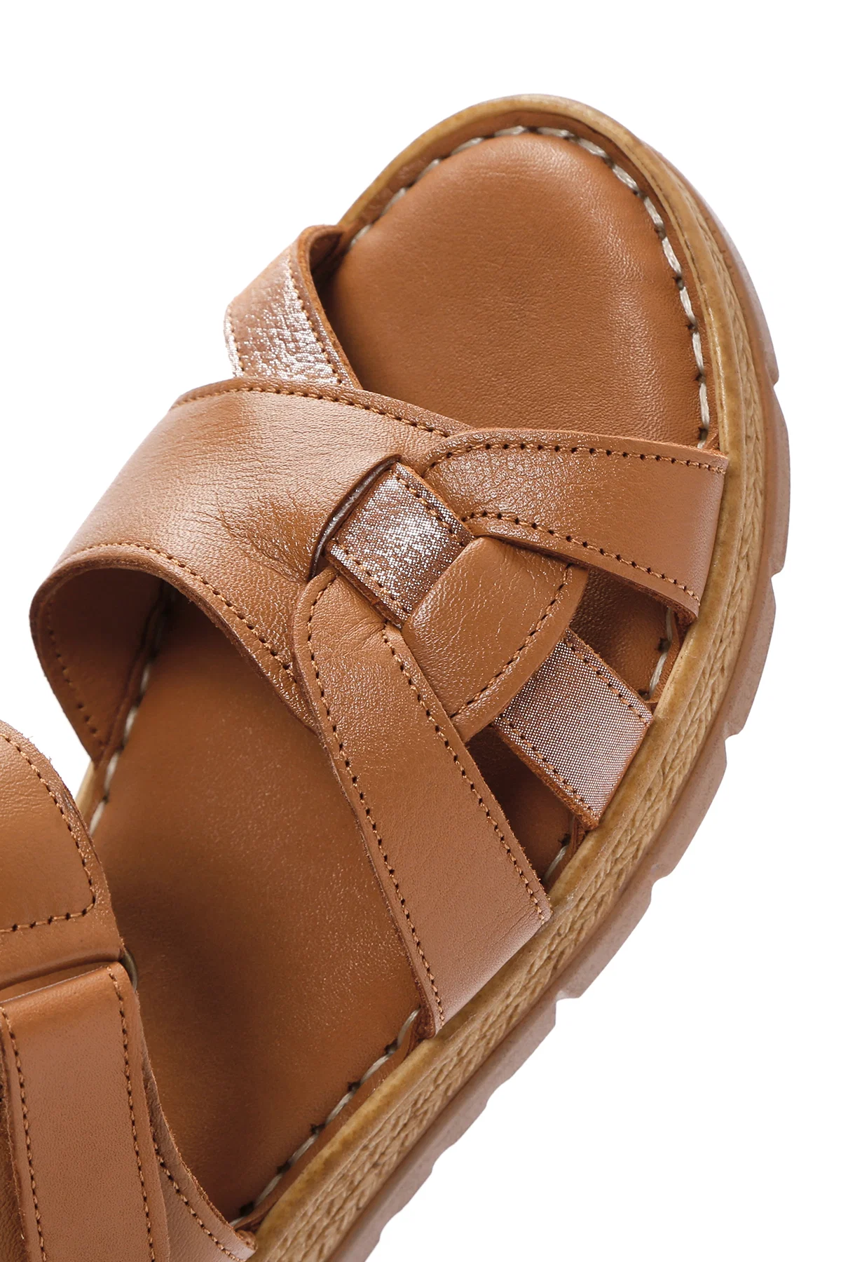 Kadın Taba Bilekten Bantlı Deri Comfort Sandalet - Image 11