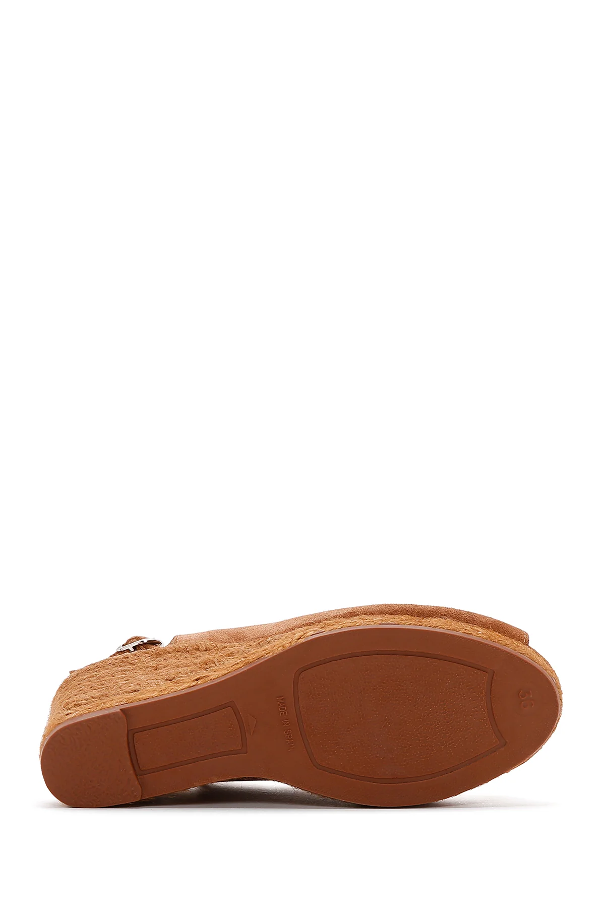 Kadın Taba Bilekten Bantlı Dolgu Topuklu Süet Deri Espadril - Image 4