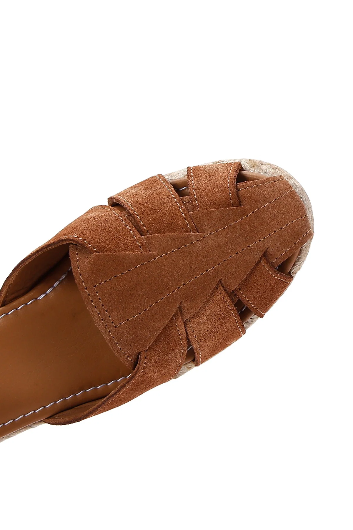 Kadın Taba Bilekten Bantlı Dolgu Topuklu Süet Deri Espadril Sandalet - Image 8