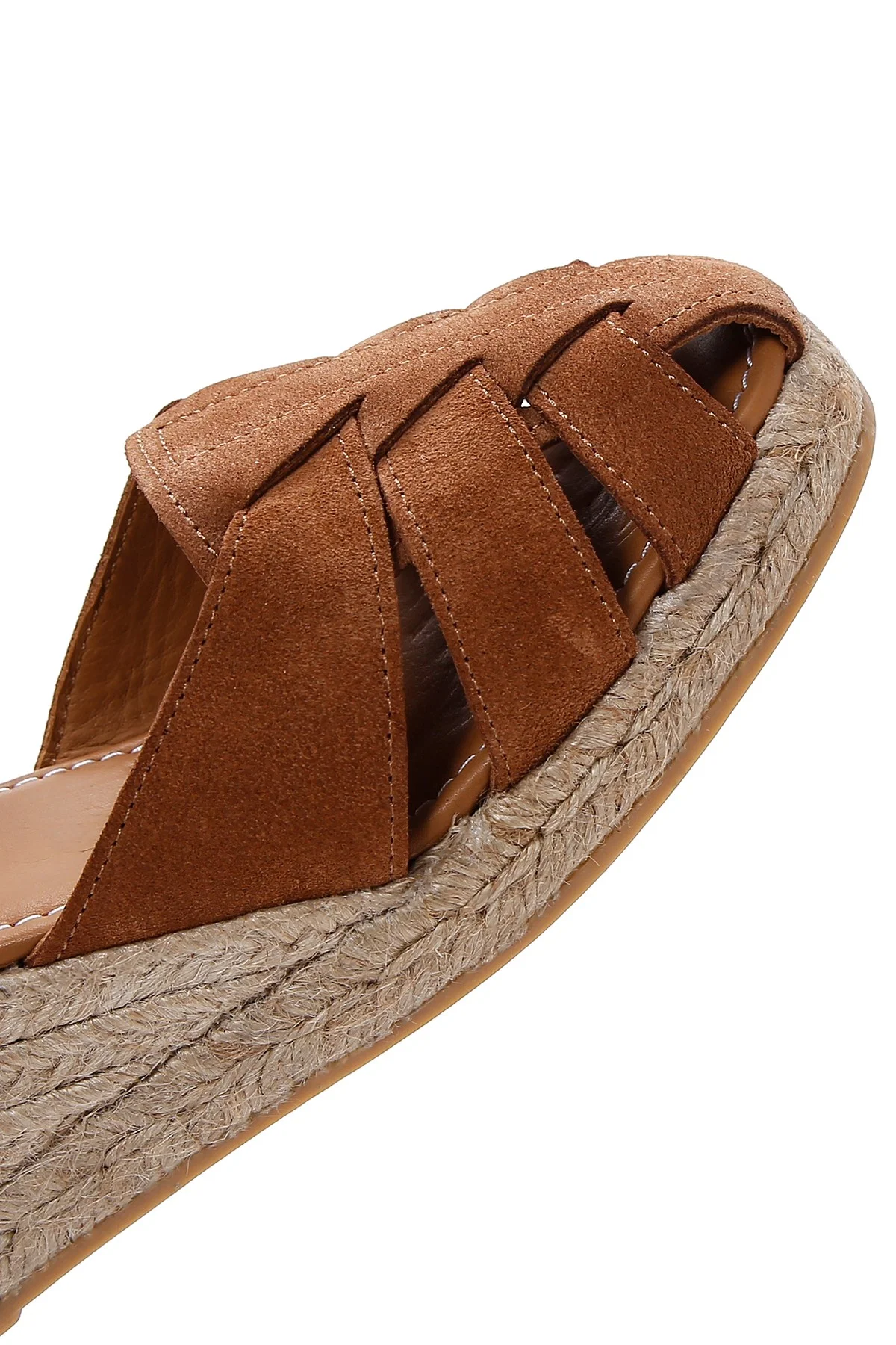 Kadın Taba Bilekten Bantlı Dolgu Topuklu Süet Deri Espadril Sandalet - Image 9