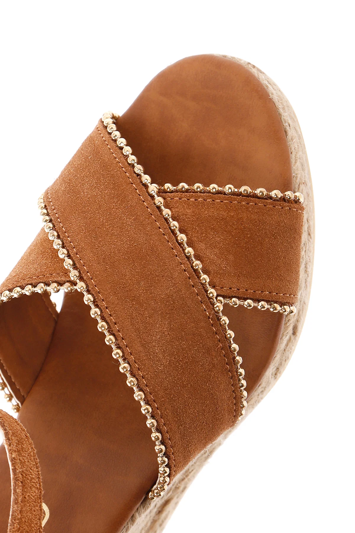 Kadın Taba Bilekten Bantlı Dolgu Topuklu Süet Deri Espadril Sandalet - Image 11