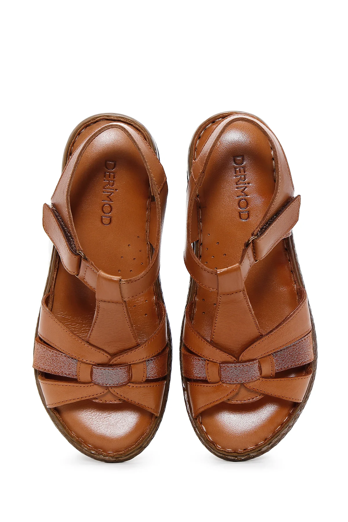 Kadın Taba Bilekten Bantlı Kalın Tabanlı Deri Comfort Sandalet - Image 6
