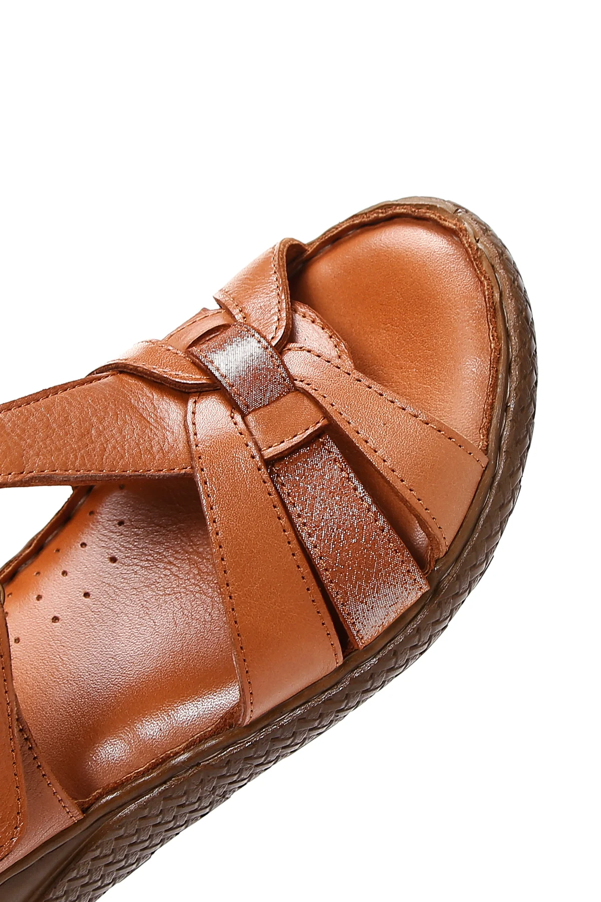 Kadın Taba Bilekten Bantlı Kalın Tabanlı Deri Comfort Sandalet - Image 8