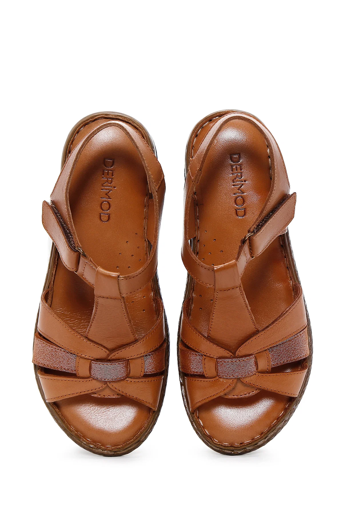 Kadın Taba Bilekten Bantlı Kalın Tabanlı Deri Comfort Sandalet - Image 6