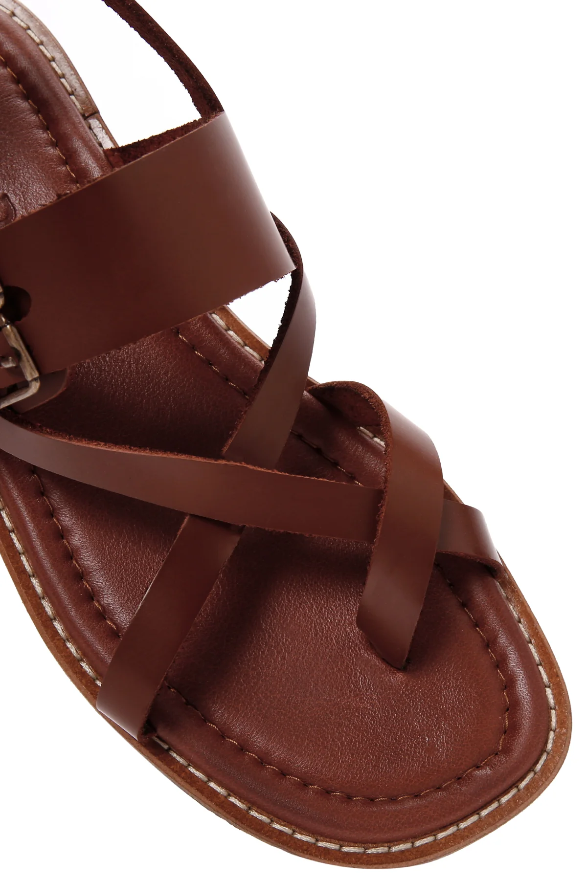 Kadın Taba Bilekten Bantlı Parmak Arası Deri Comfort Sandalet - Image 10