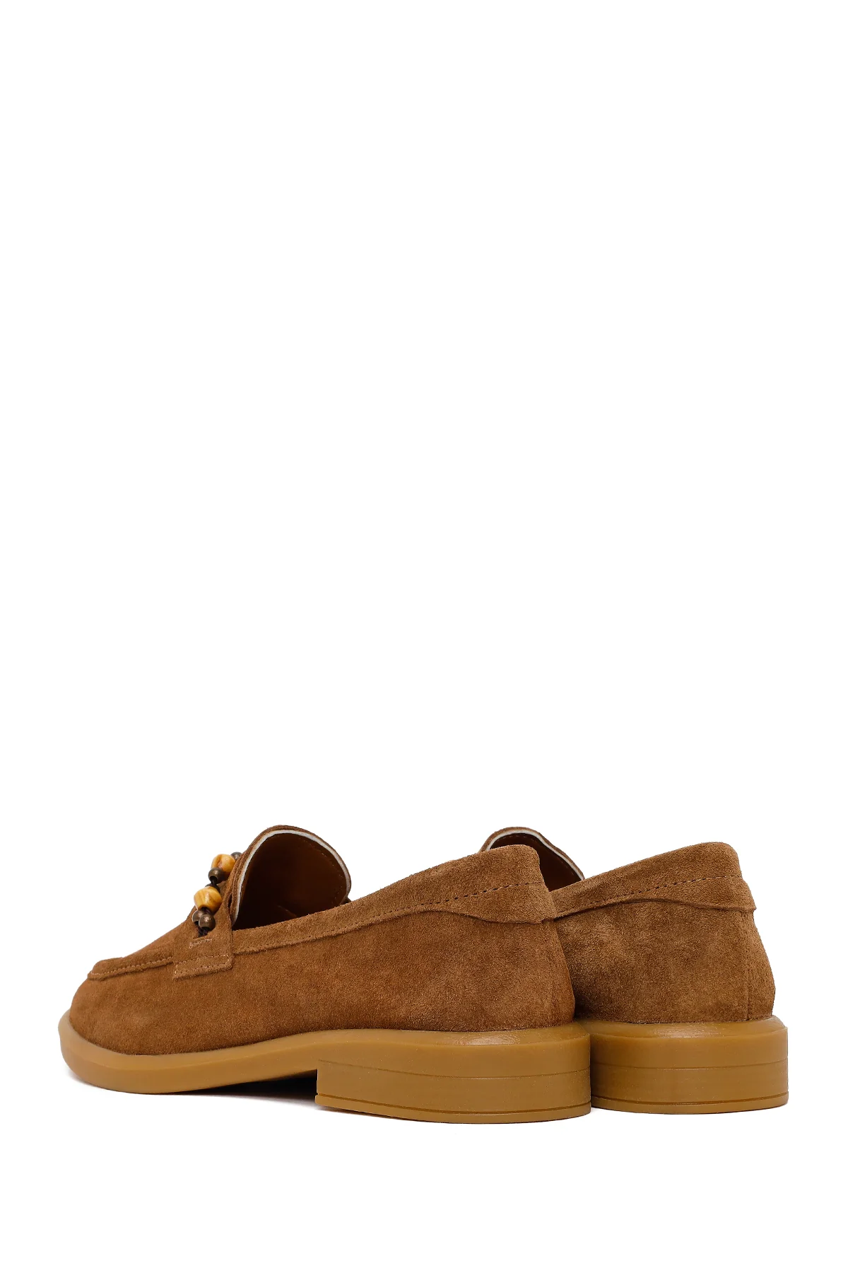 Kadın Taba Boncuklu Süet Deri Loafer - Image 6