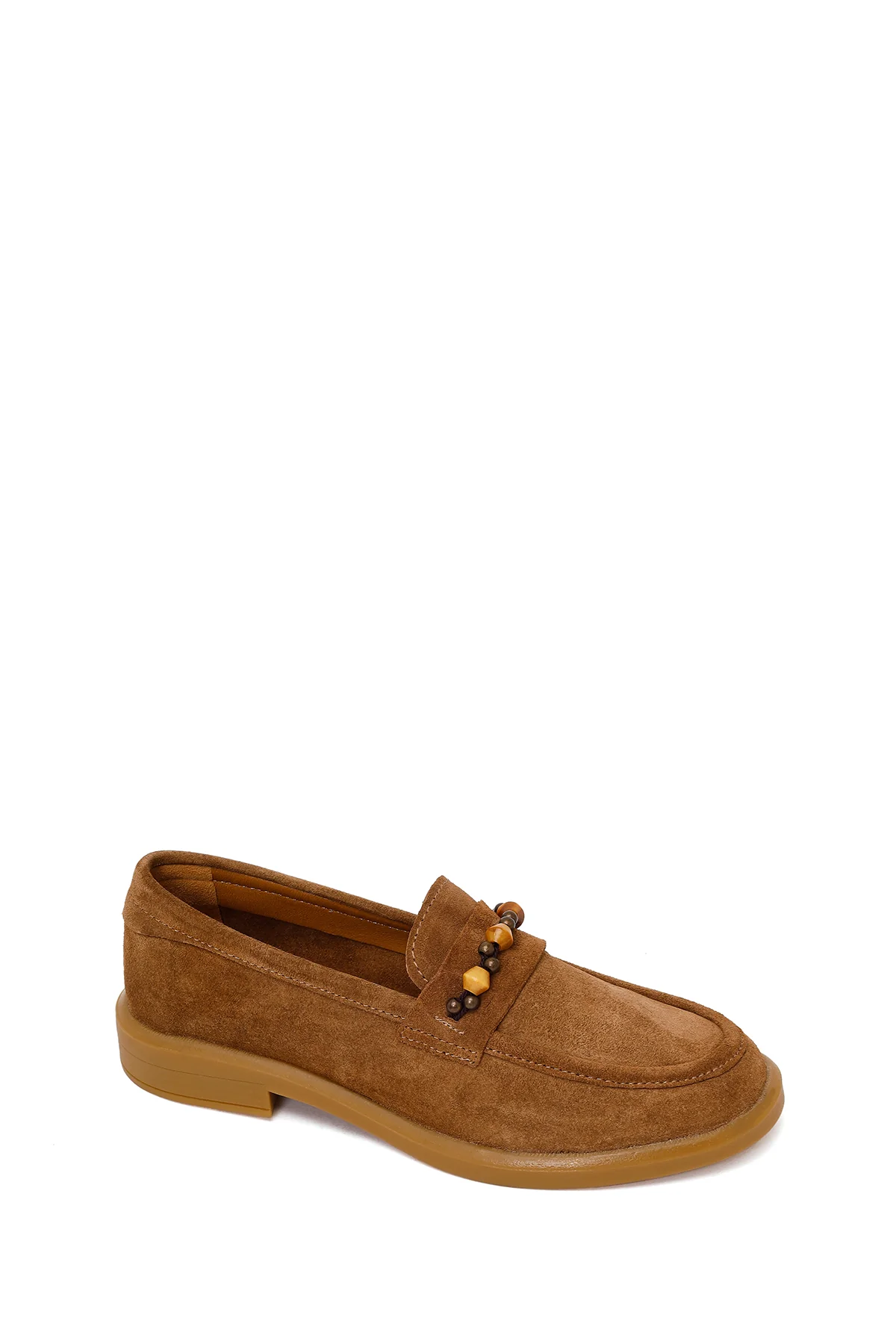 Kadın Taba Boncuklu Süet Deri Loafer - Image 7