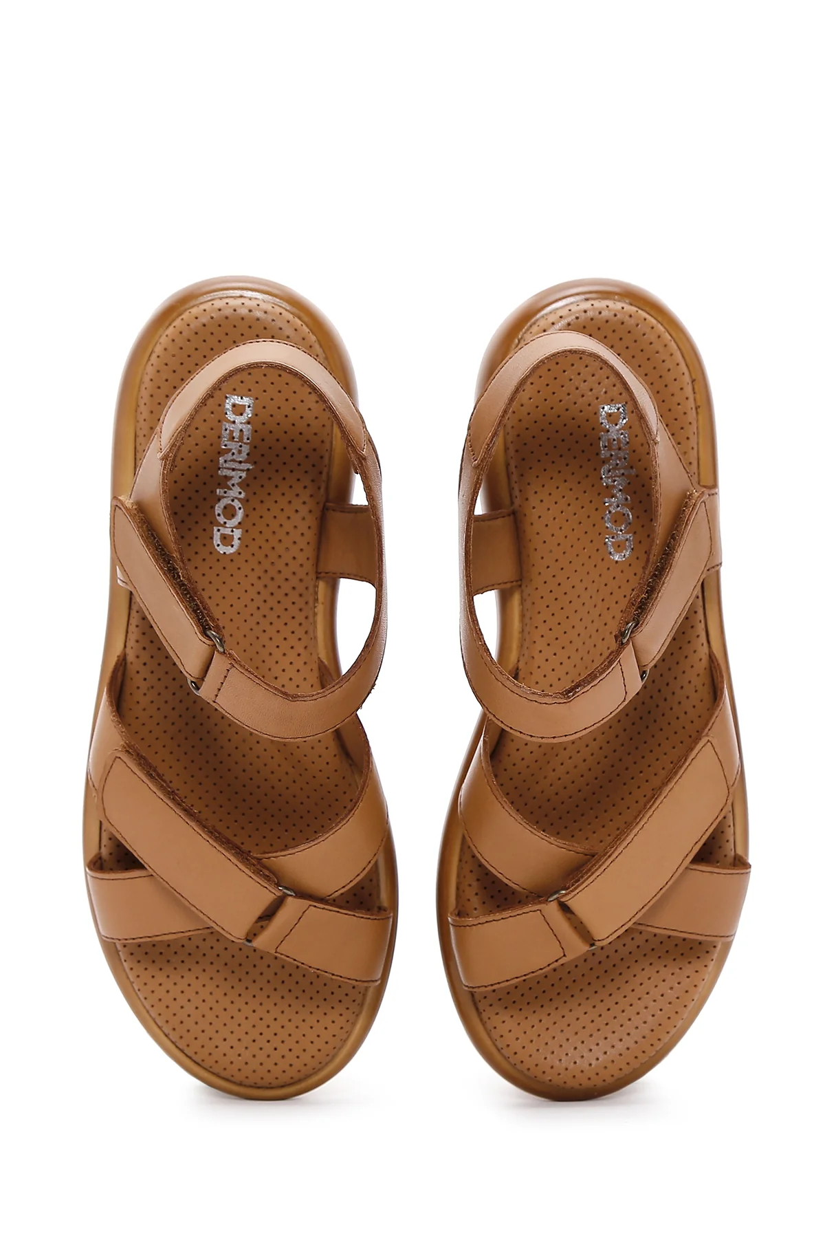 Kadın Taba Çift Bantlı Deri Comfort Sandalet - Image 6