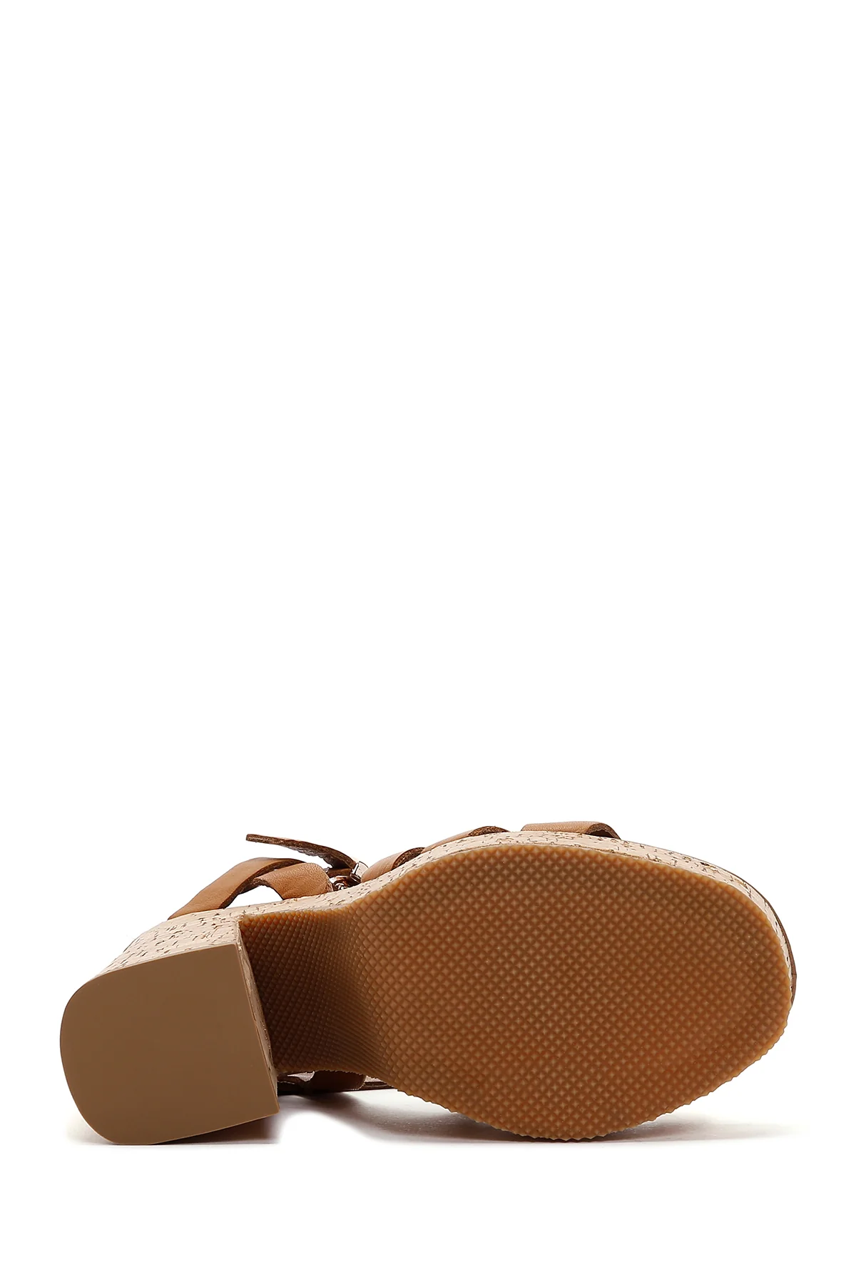Kadın Taba Deri Platform Topuklu Sandalet - Image 6