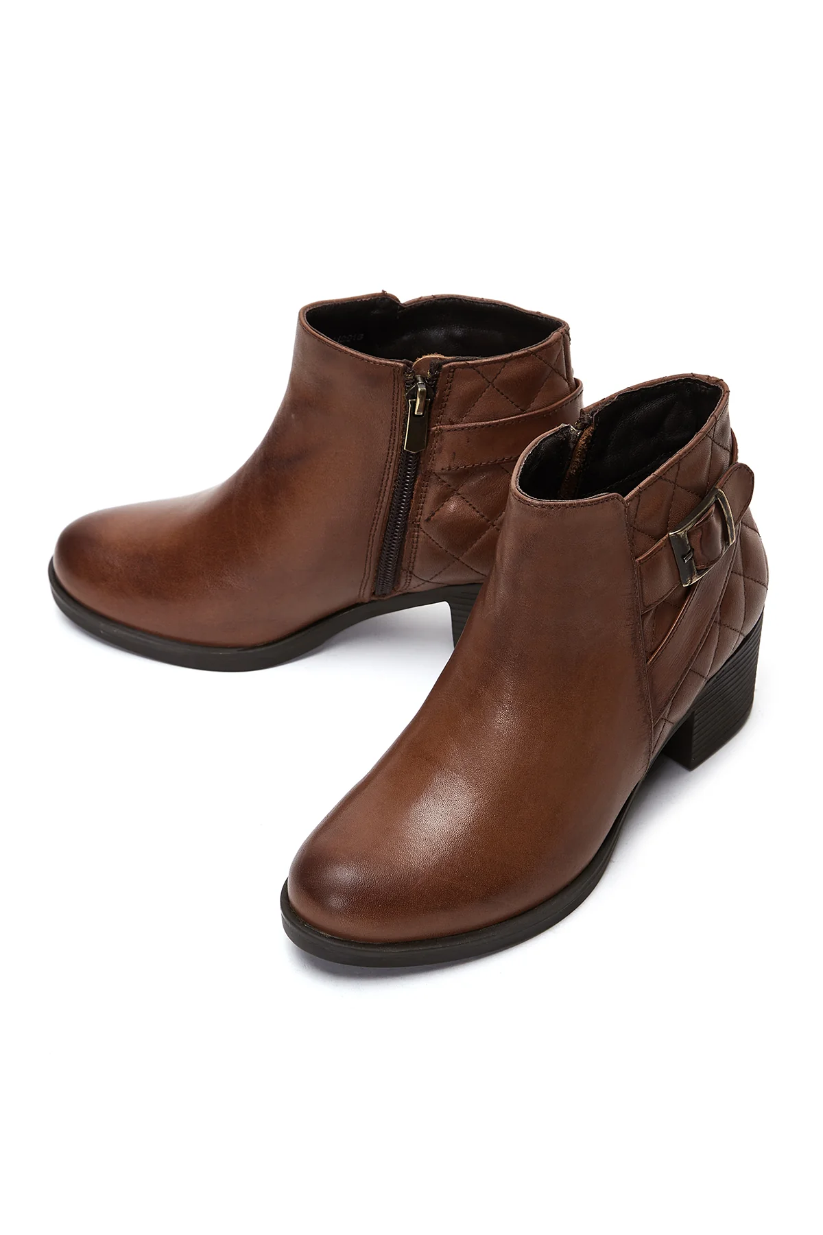 Kadın Taba Deri Topuklu Bootie - Image 6