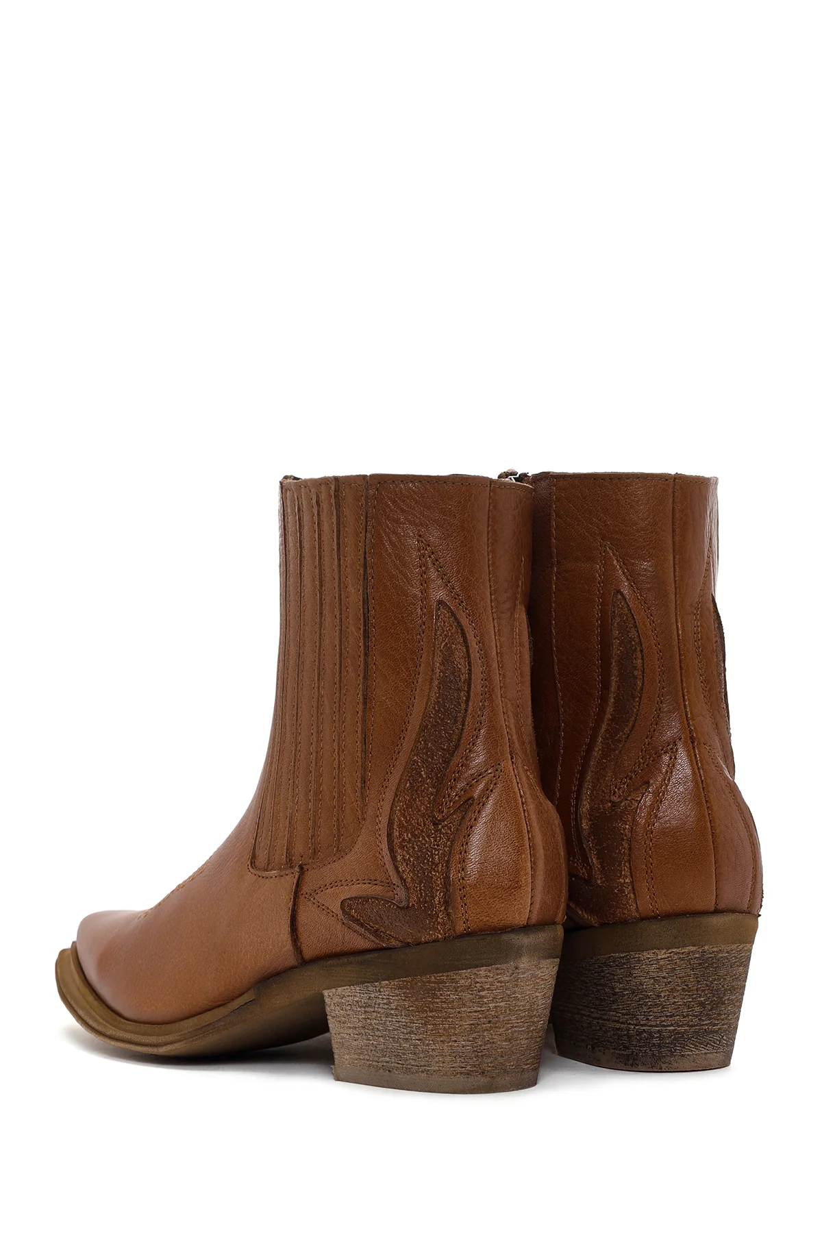 Kadın Taba Deri Topuklu Kovboy Bot - Image 6