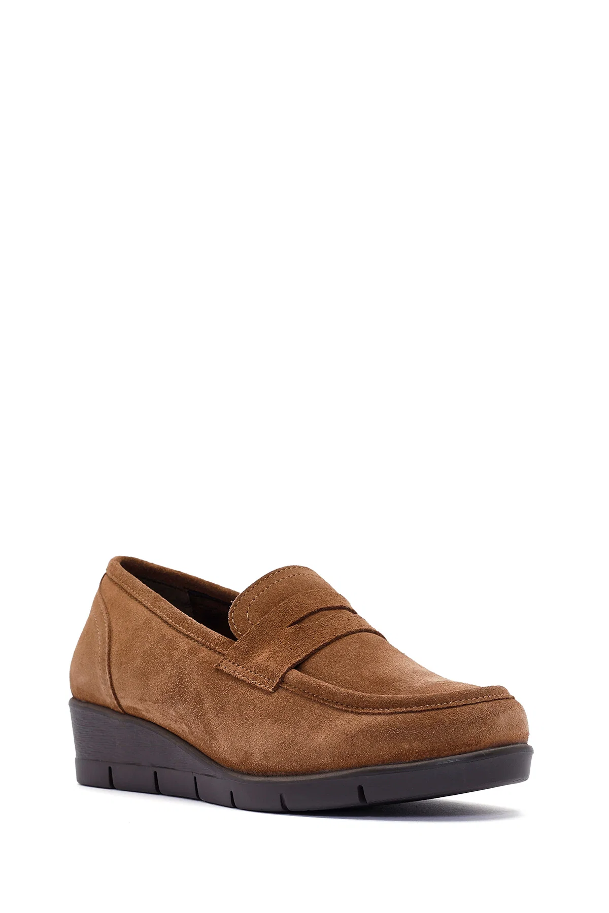 Kadın Taba Dolgu Topuklu Süet Deri Comfort Loafer - Image 6