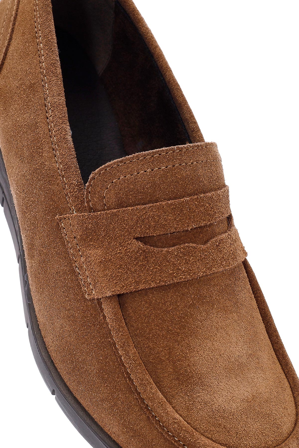 Kadın Taba Dolgu Topuklu Süet Deri Comfort Loafer - Image 9