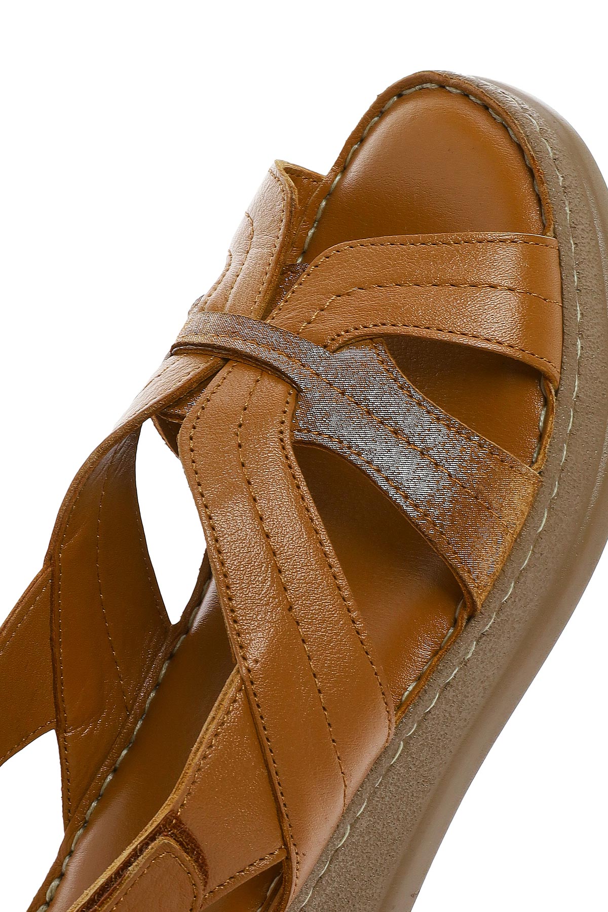 Kadın Taba Kalın Tabanlı Deri Comfort Sandalet - Image 8