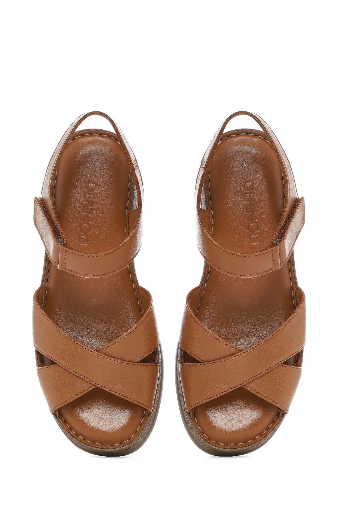 Kadın Taba Kalın Tabanlı Deri Comfort Sandalet - Image 7