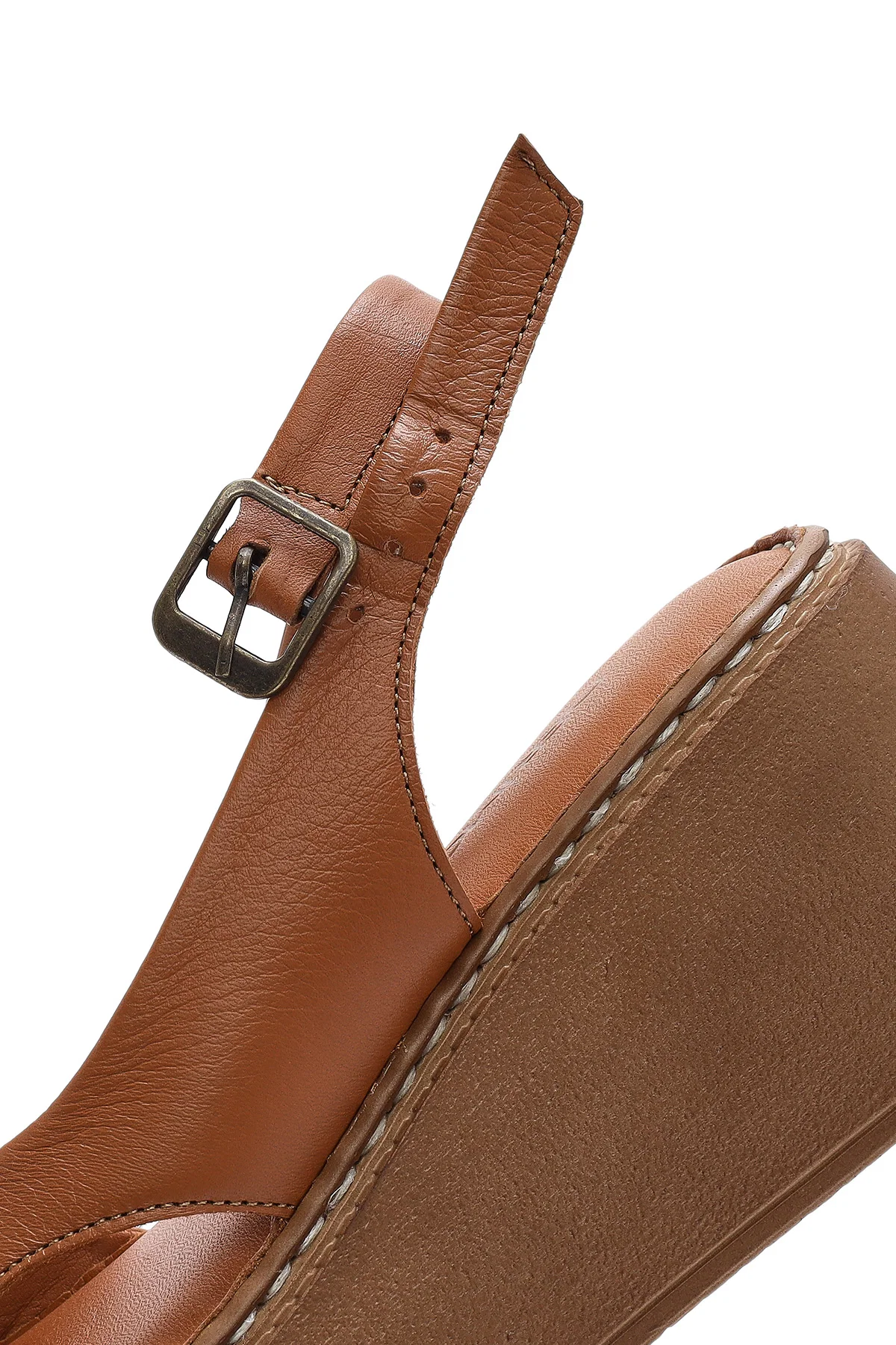 Kadın Taba Kalın Tabanlı Deri Comfort Sandalet - Image 10