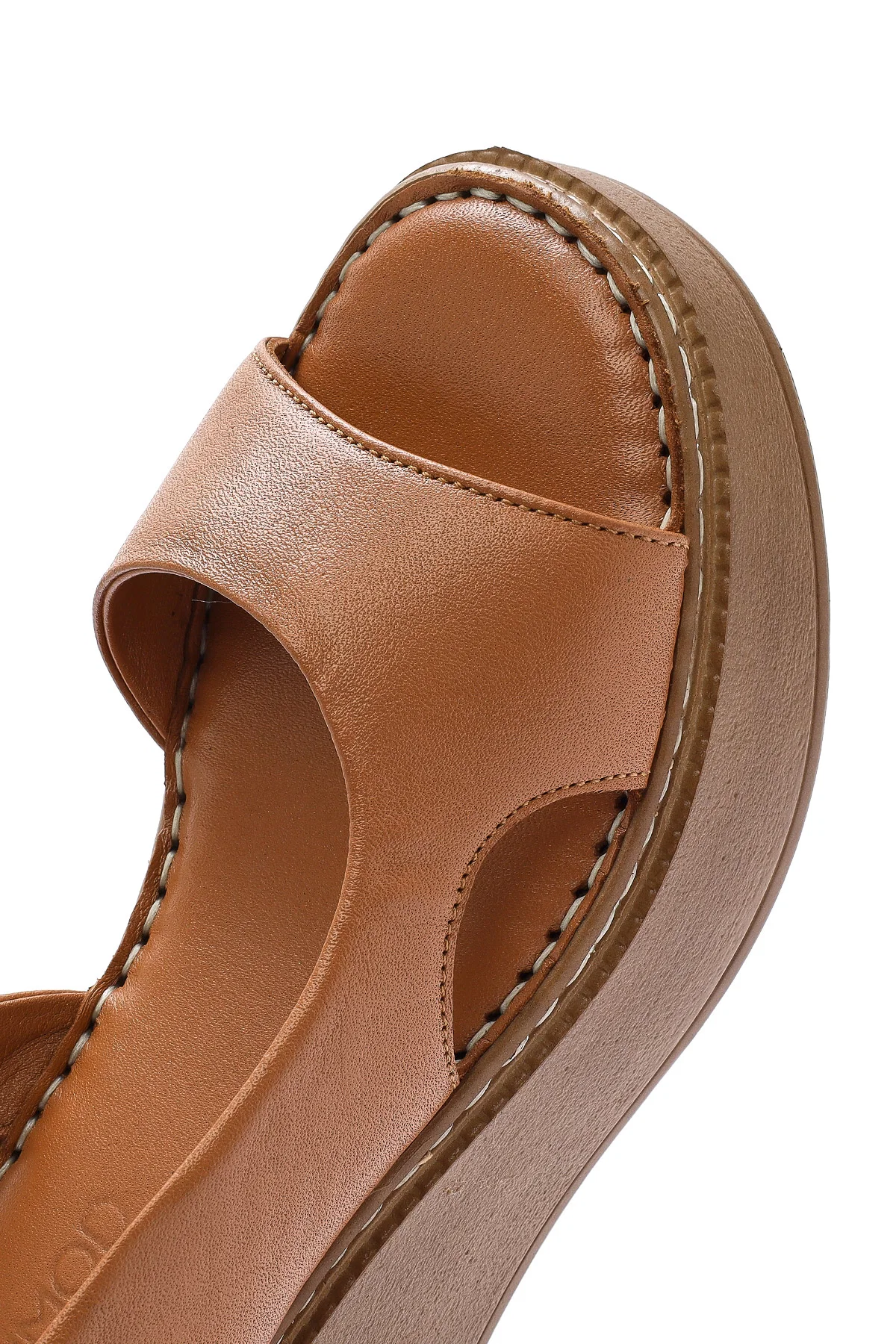 Kadın Taba Kalın Tabanlı Deri Comfort Sandalet - Image 11