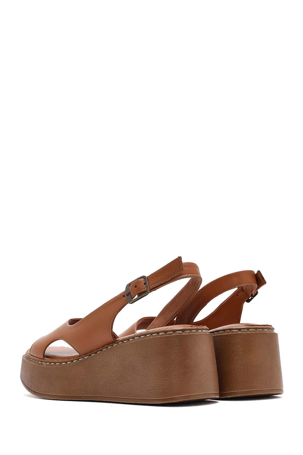 Kadın Taba Kalın Tabanlı Deri Comfort Sandalet - Image 6