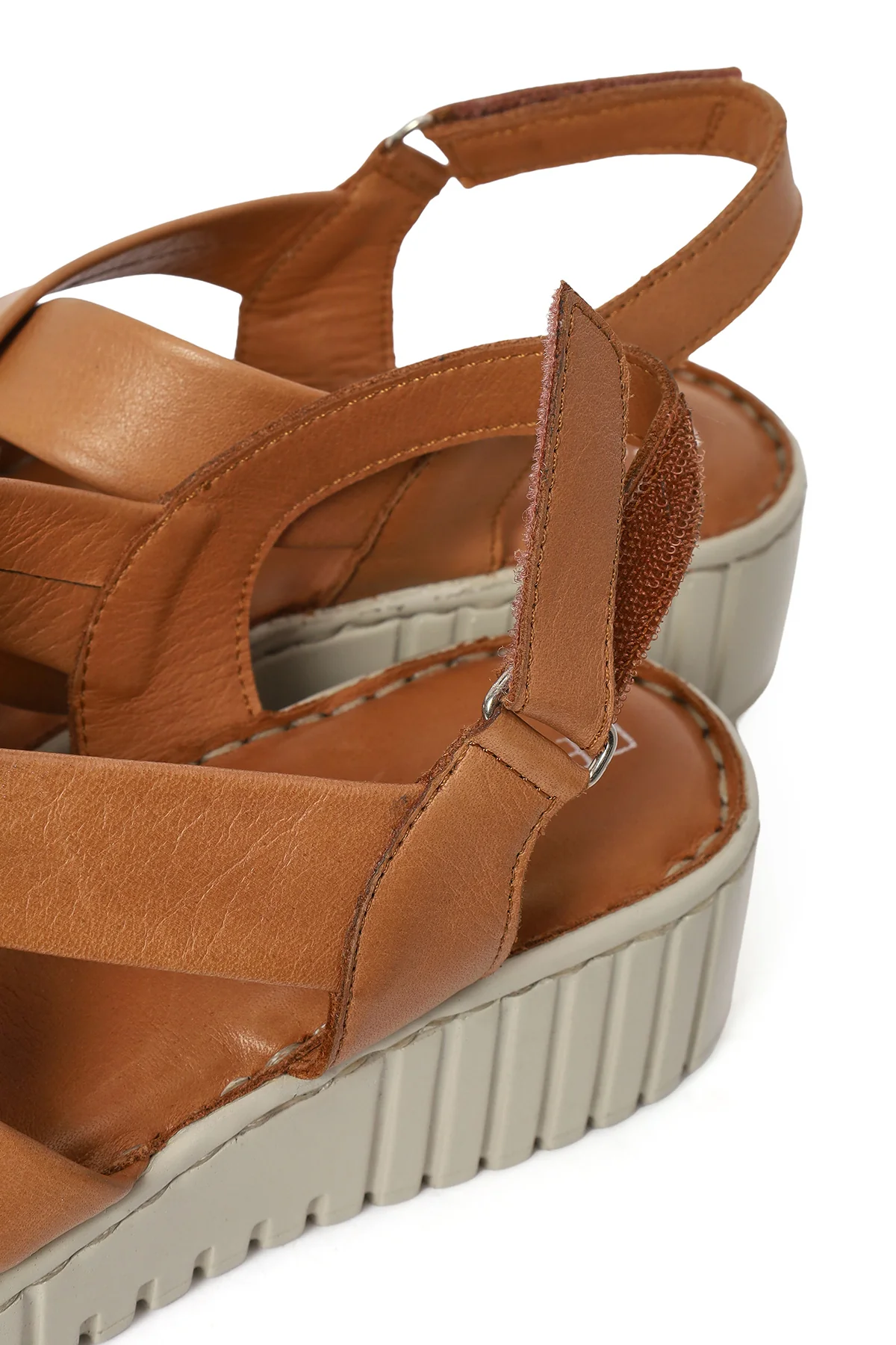 Kadın Taba Kalın Tabanlı Deri Comfort Sandalet - Image 10
