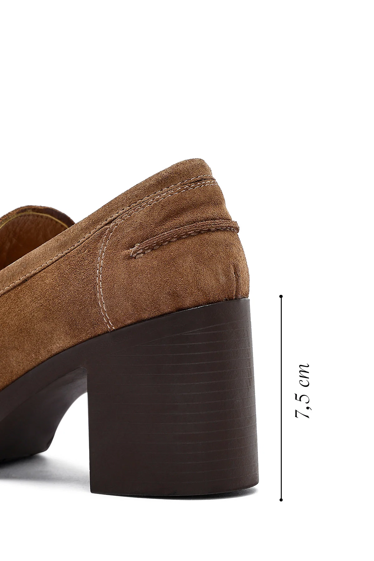 Kadın Taba Kalın Topuklu Süet Deri Maskülen Loafer - Image 2