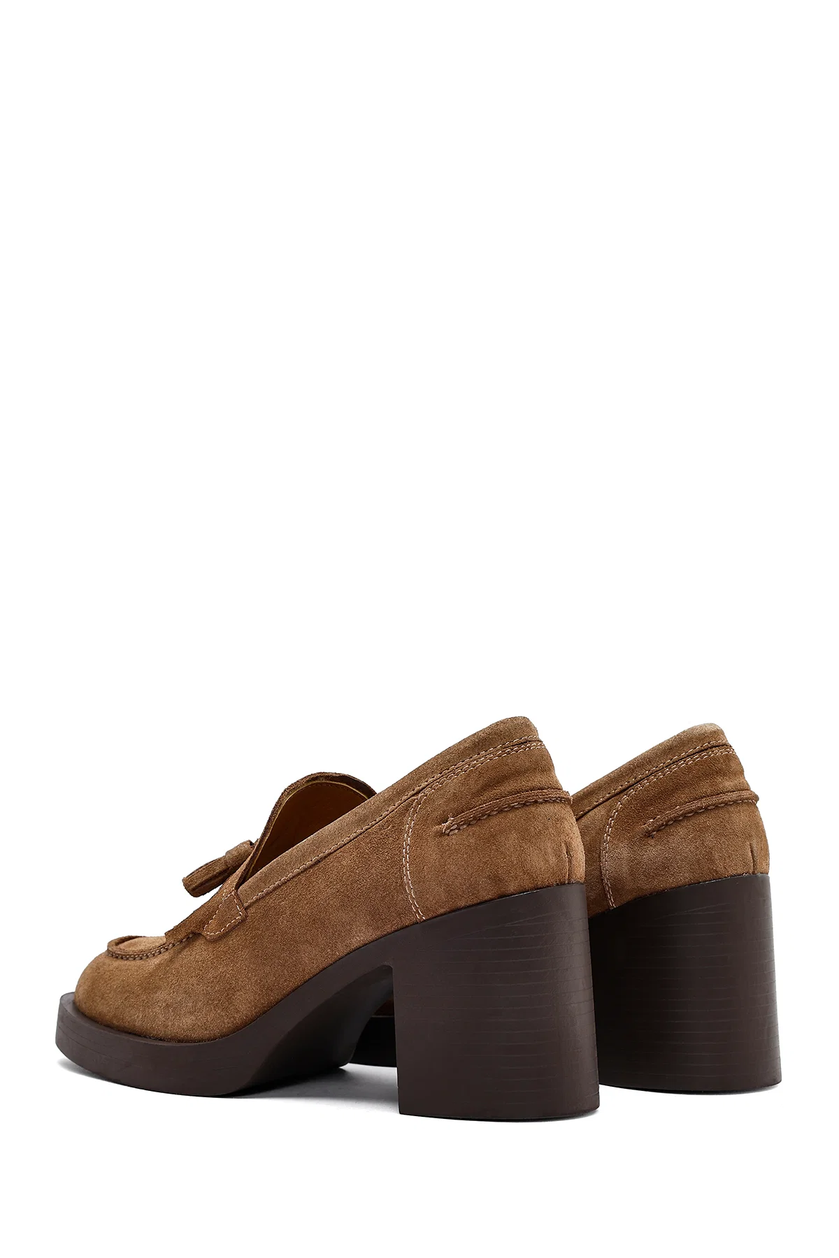 Kadın Taba Kalın Topuklu Süet Deri Maskülen Loafer - Image 6