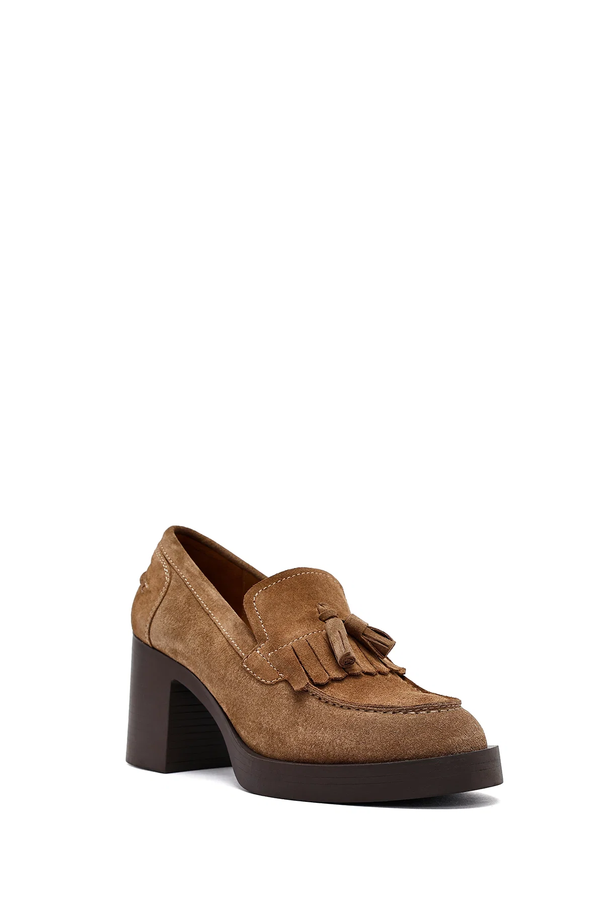 Kadın Taba Kalın Topuklu Süet Deri Maskülen Loafer - Image 7