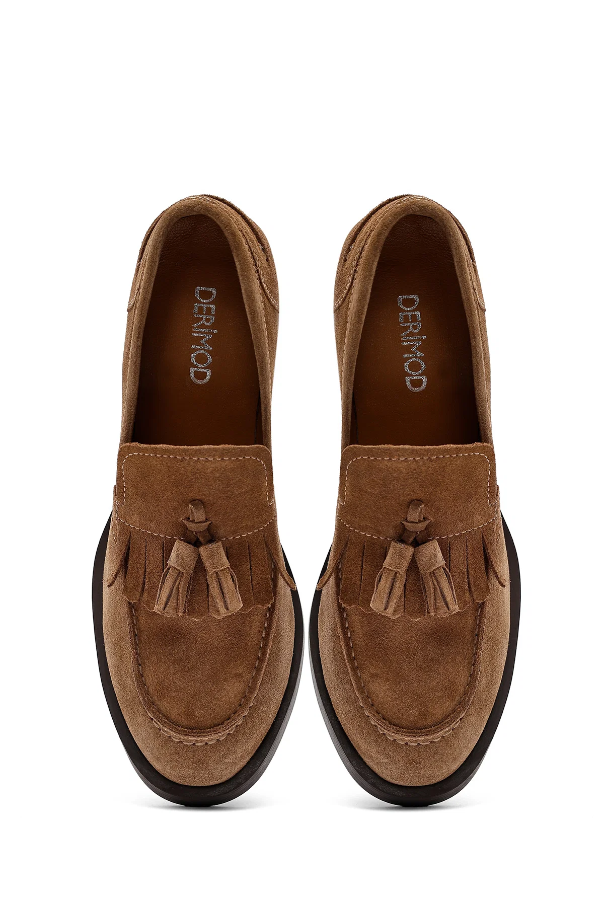 Kadın Taba Kalın Topuklu Süet Deri Maskülen Loafer - Image 8
