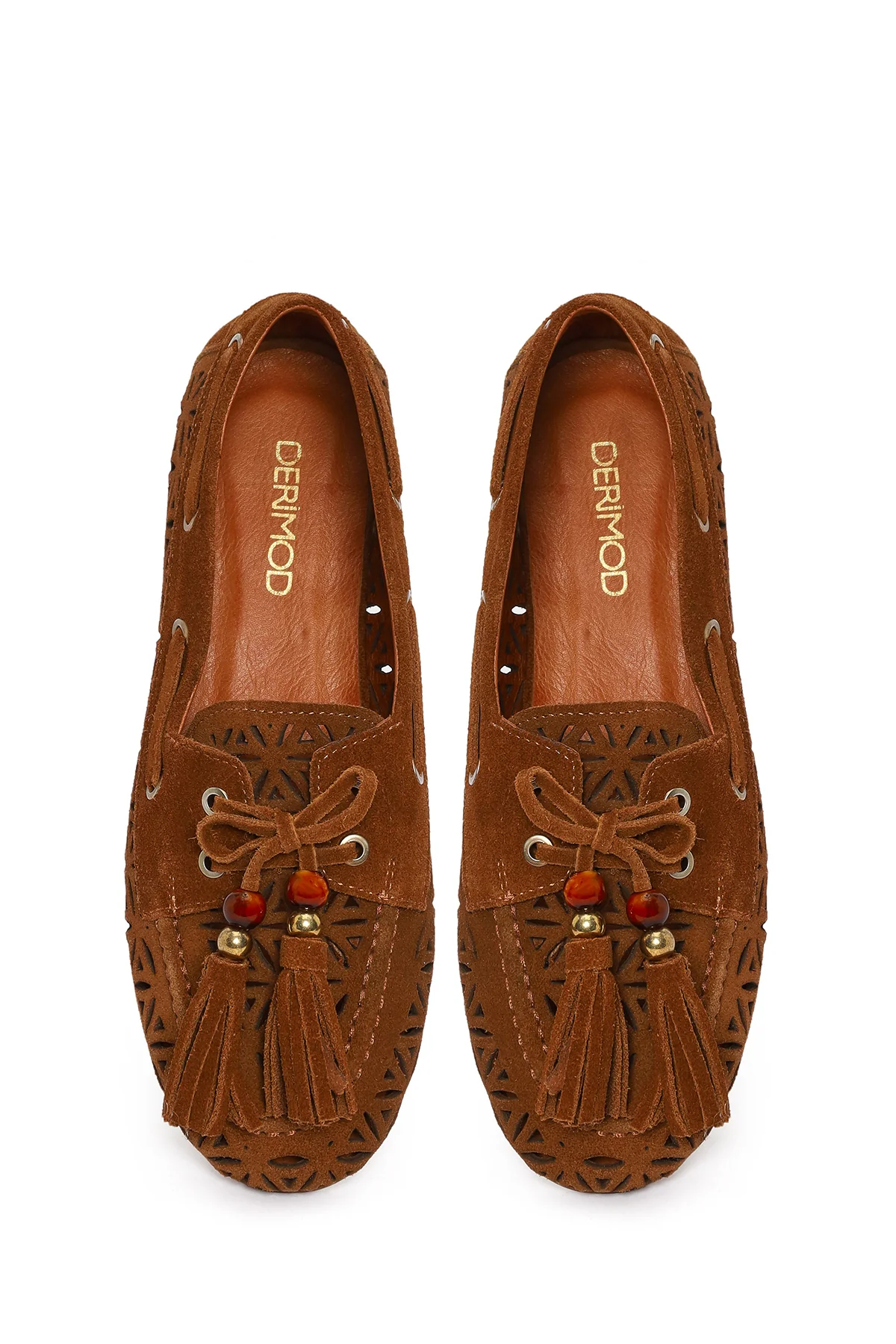 Kadın Taba Püsküllü Süet Deri Loafer - Image 4