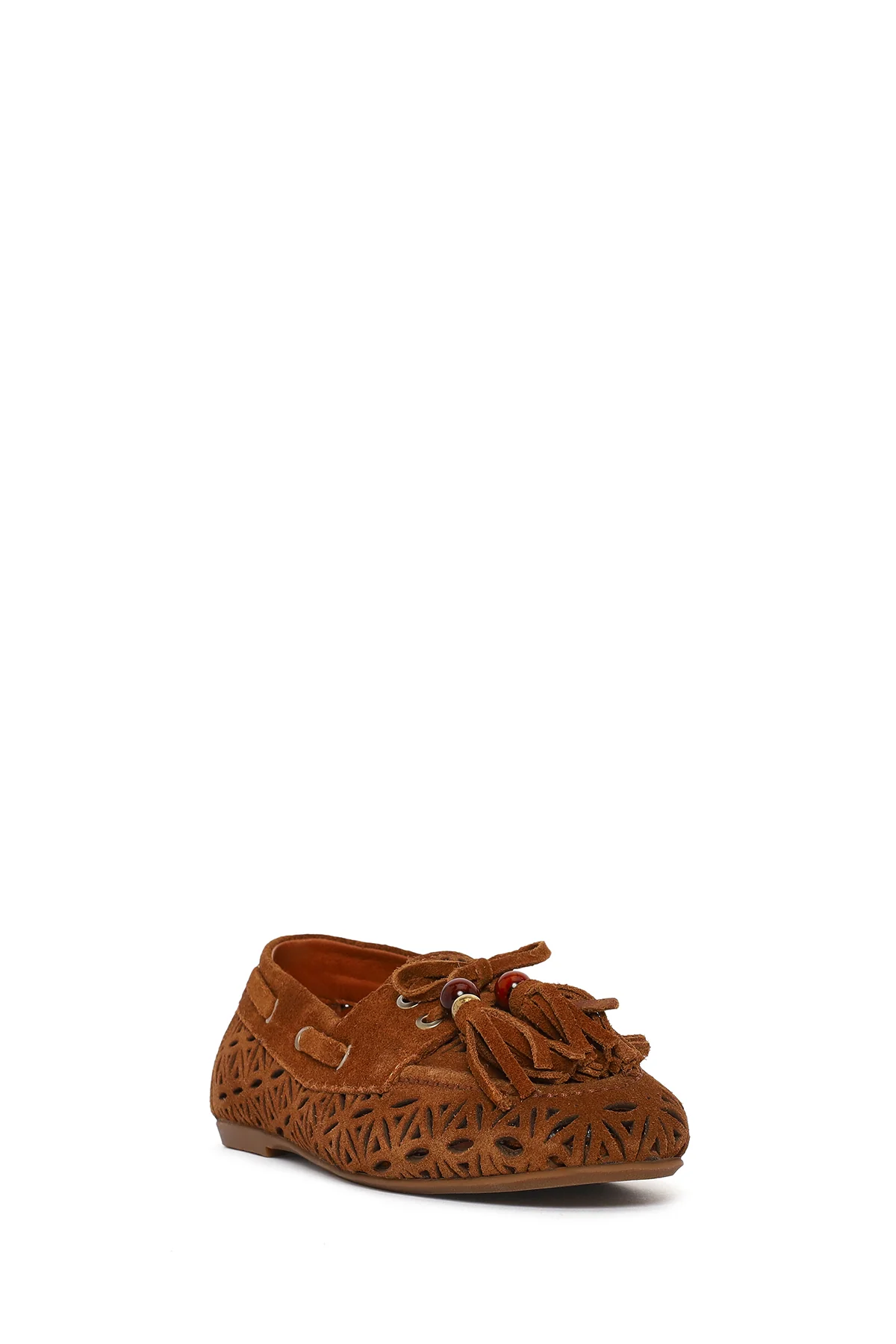Kadın Taba Püsküllü Süet Deri Loafer - Image 7