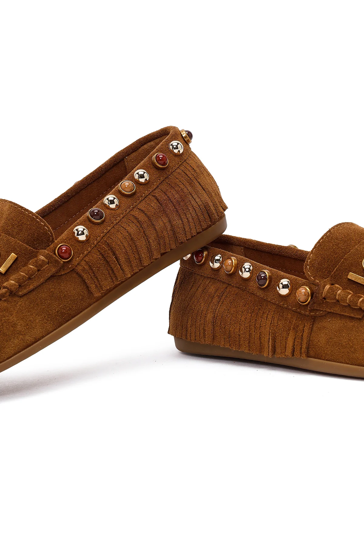 Kadın Taba Püsküllü Süet Deri Loafer - Image 10