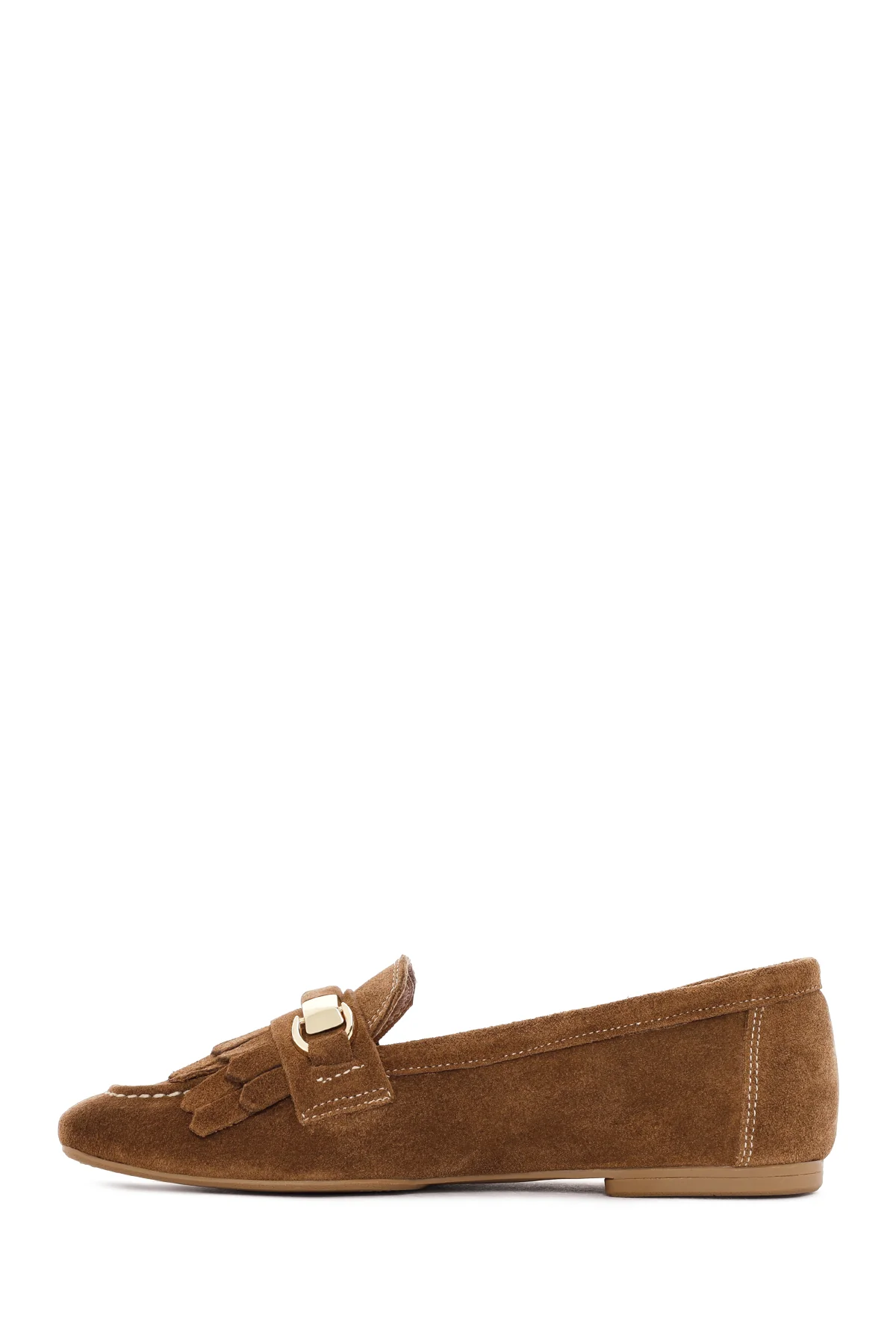 Kadın Taba Püsküllü Süet Deri Maskülen Loafer - Image 2
