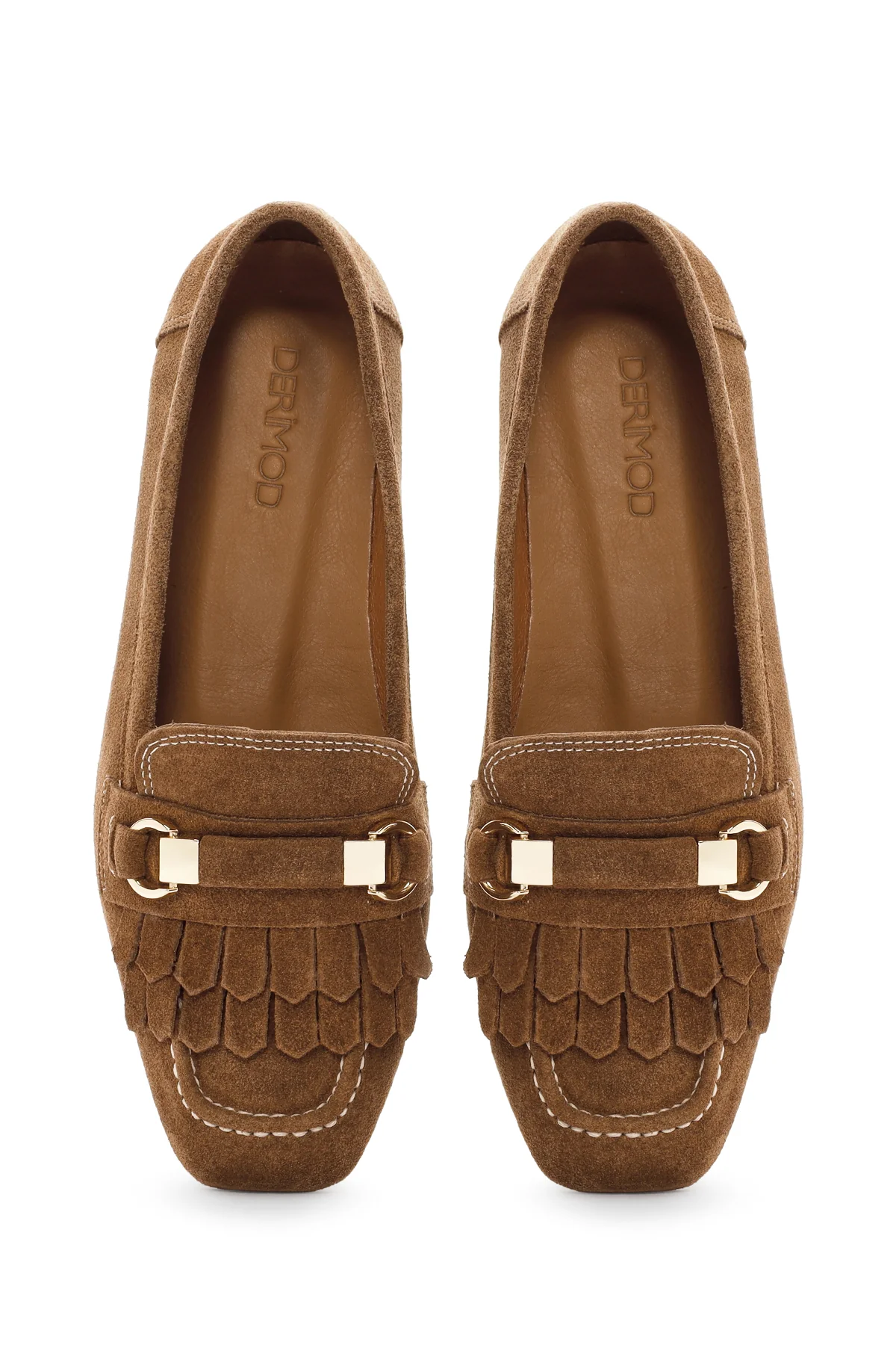 Kadın Taba Püsküllü Süet Deri Maskülen Loafer - Image 7