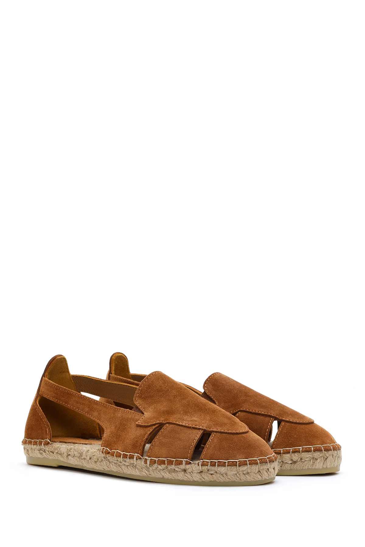 Kadın Taba Süet Deri Espadril Sandalet - Image 3