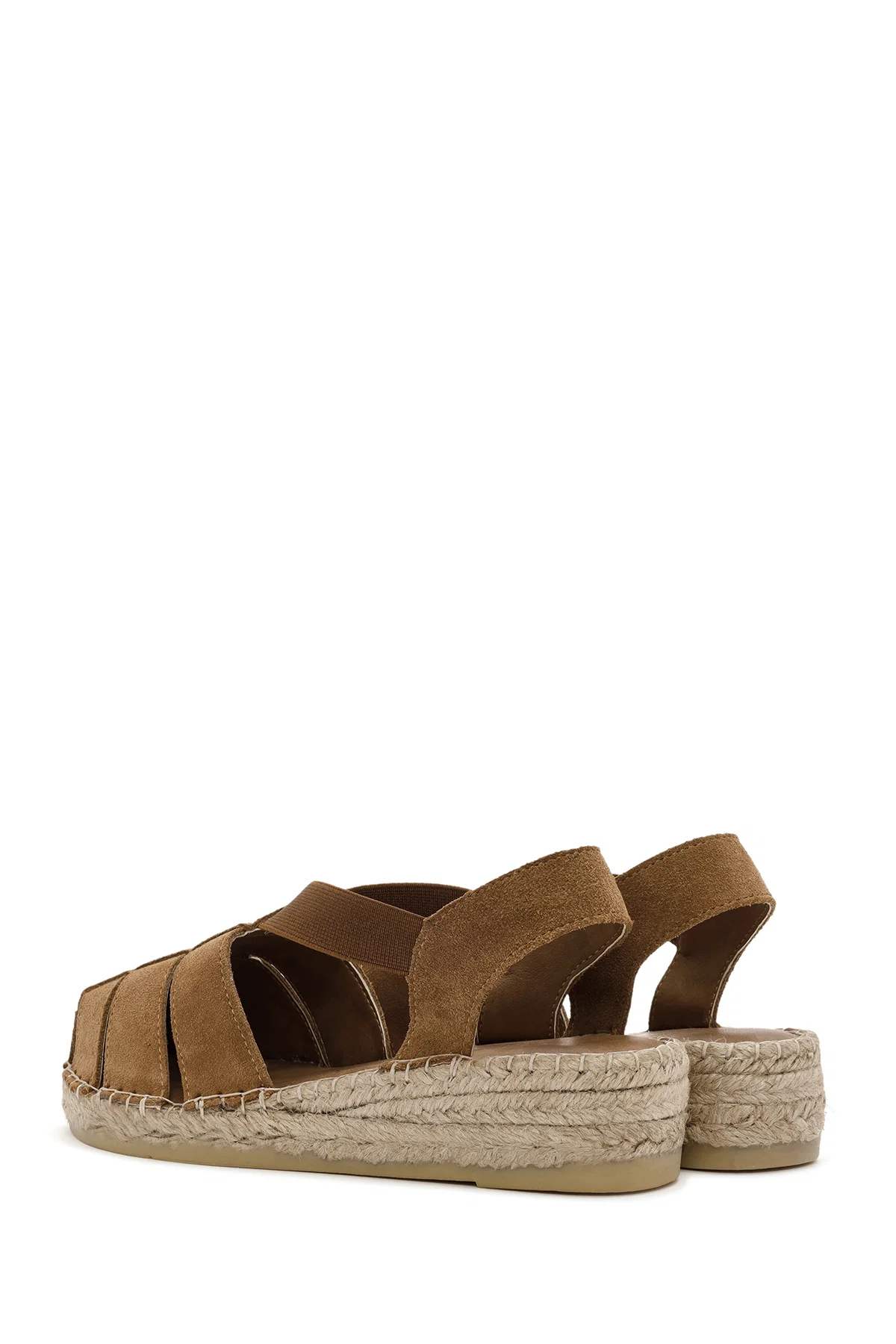 Kadın Taba Süet Deri Espadril Sandalet - Image 5