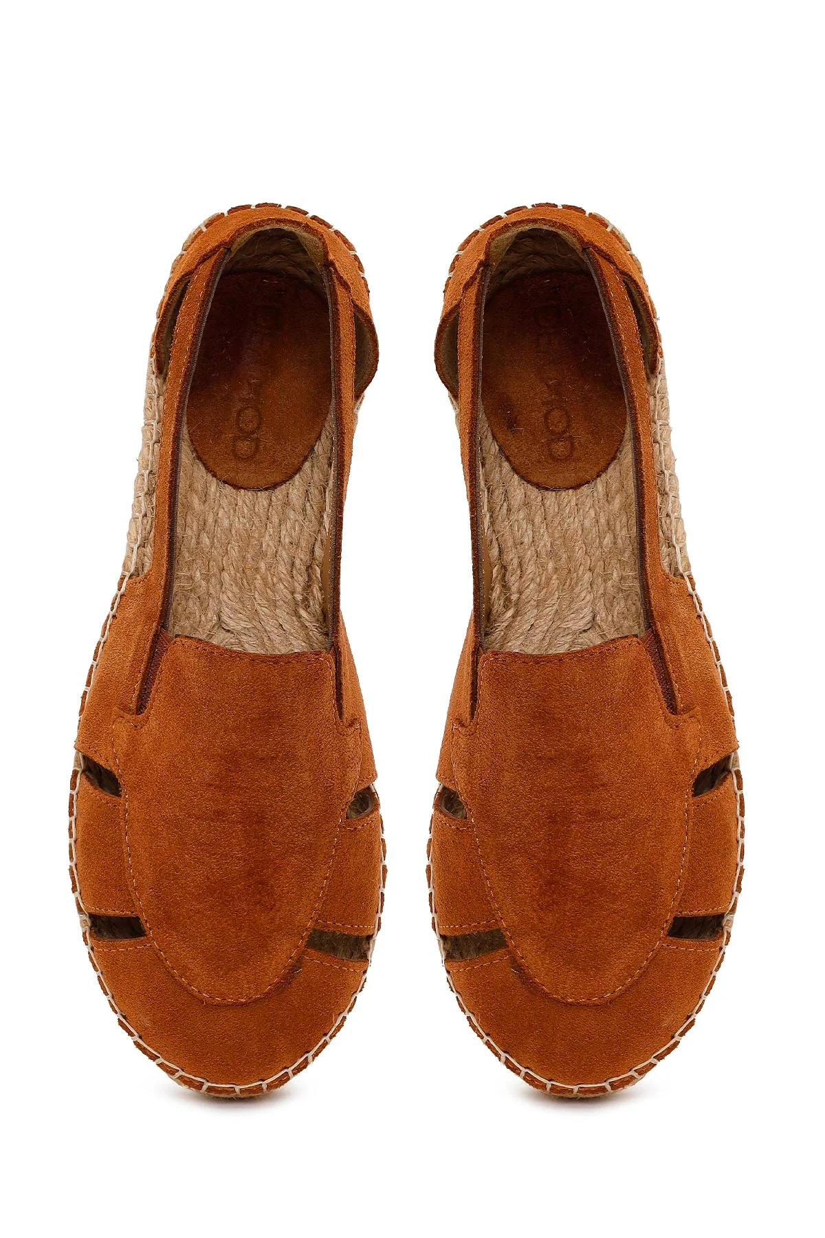 Kadın Taba Süet Deri Espadril Sandalet - Image 4