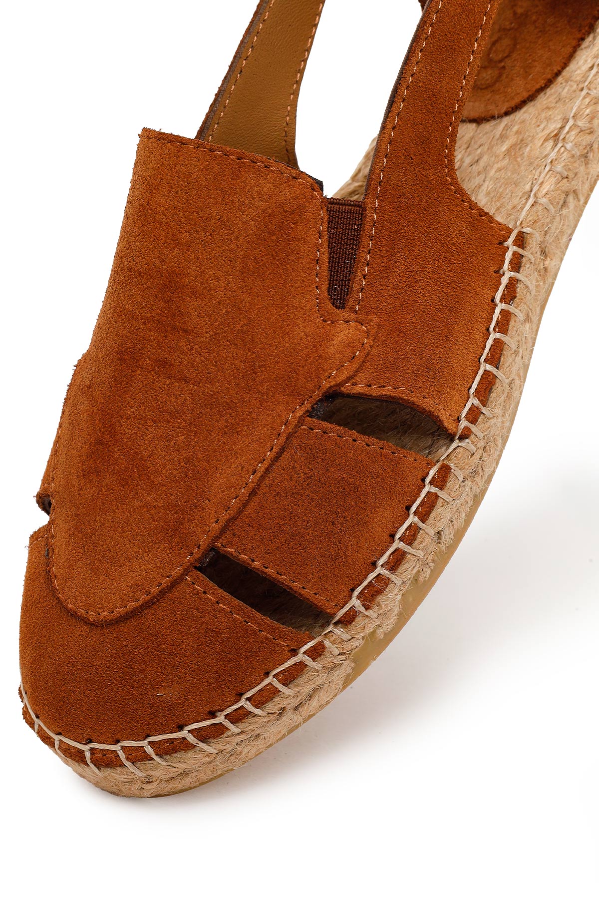 Kadın Taba Süet Deri Espadril Sandalet - Image 9