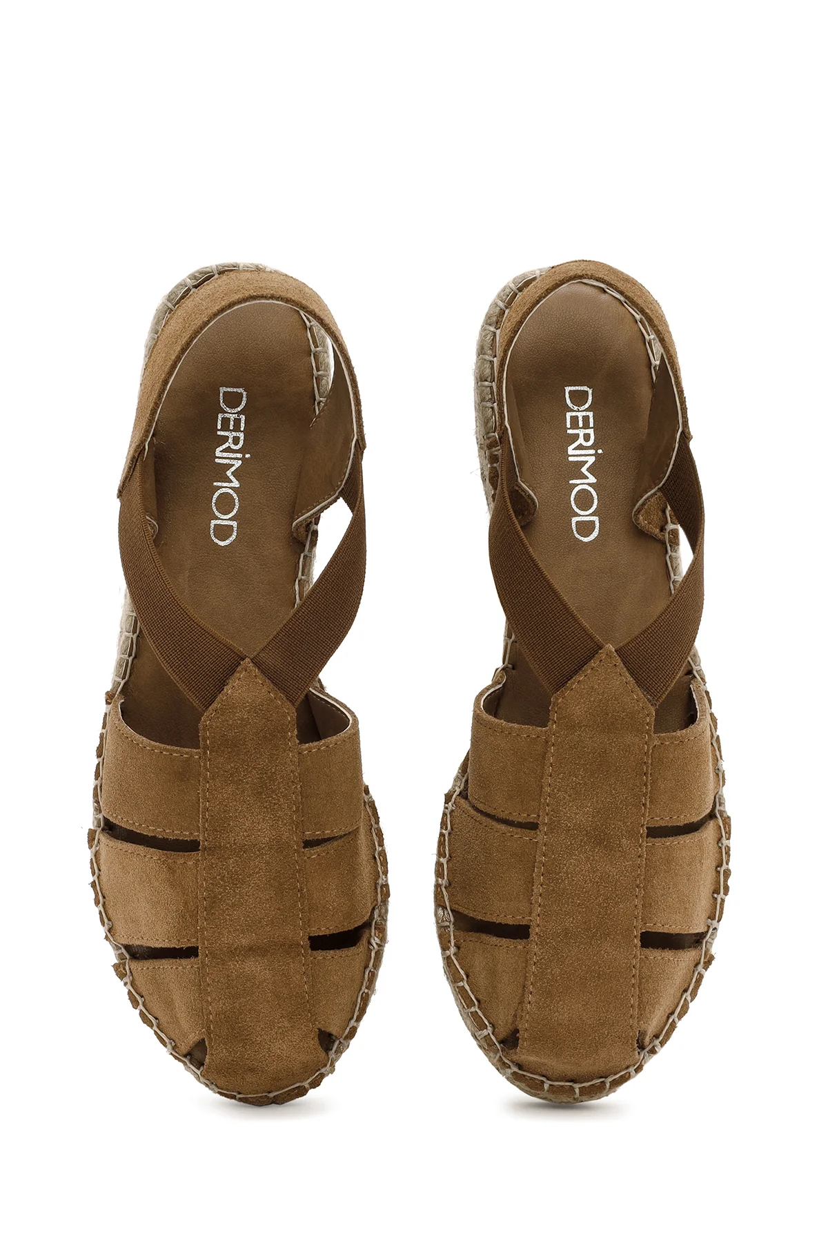 Kadın Taba Süet Deri Espadril Sandalet - Image 4