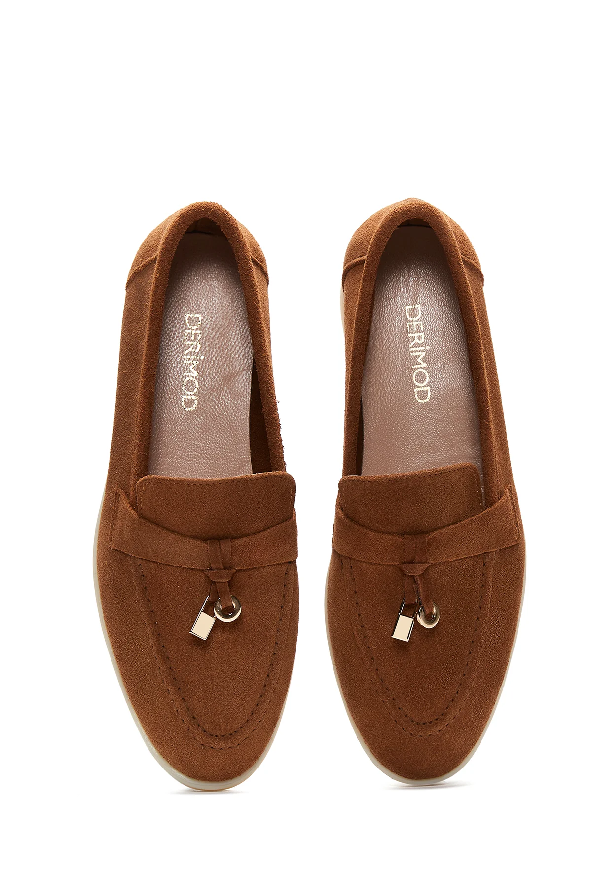 Kadın Taba Süet Deri Maskülen Loafer - Image 6