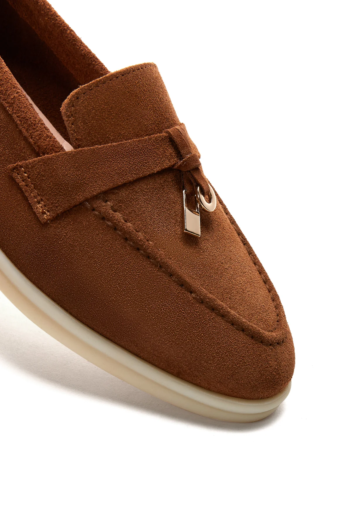 Kadın Taba Süet Deri Maskülen Loafer - Image 7