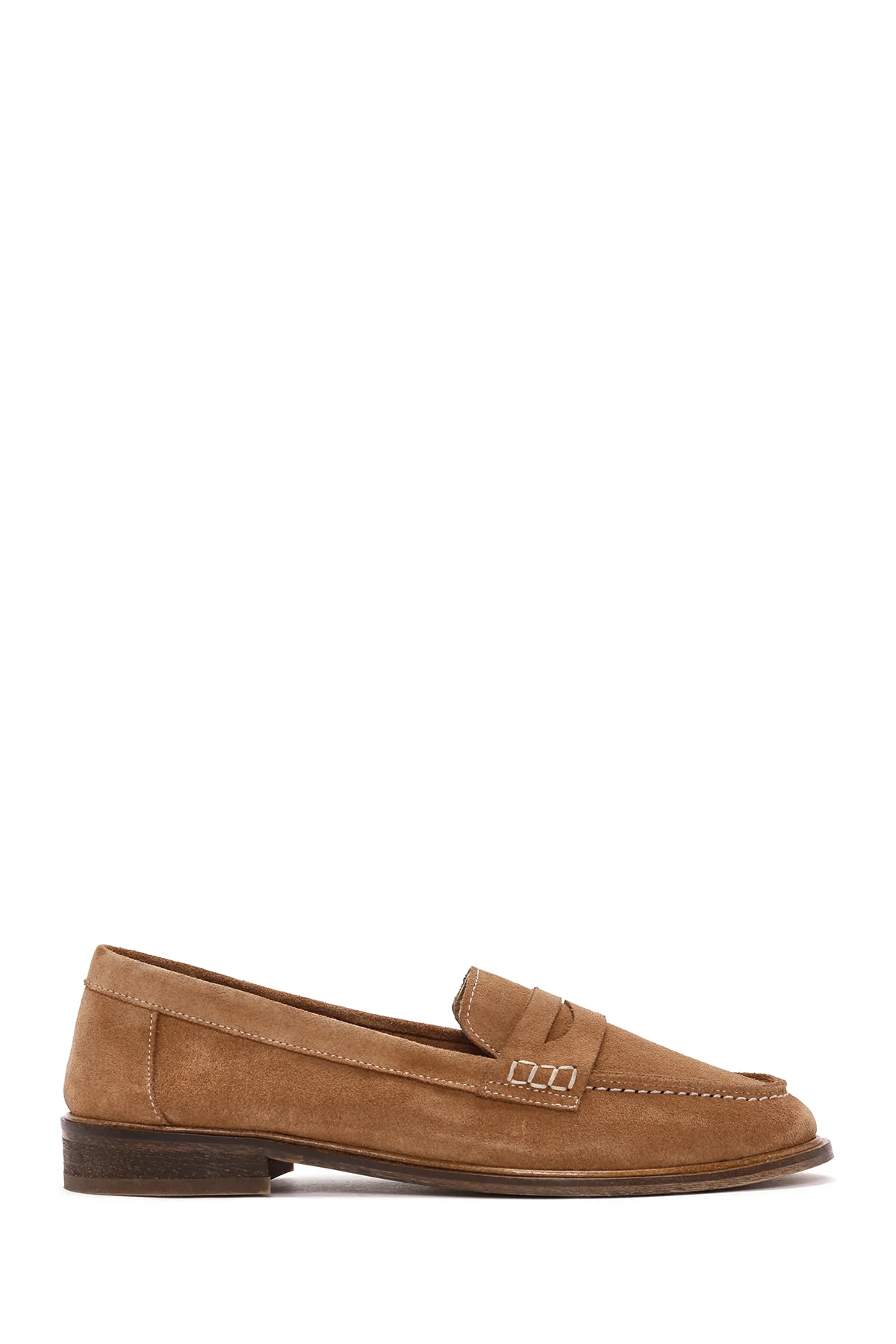 Kadın Taba Süet Deri Maskülen Loafer - Image 2