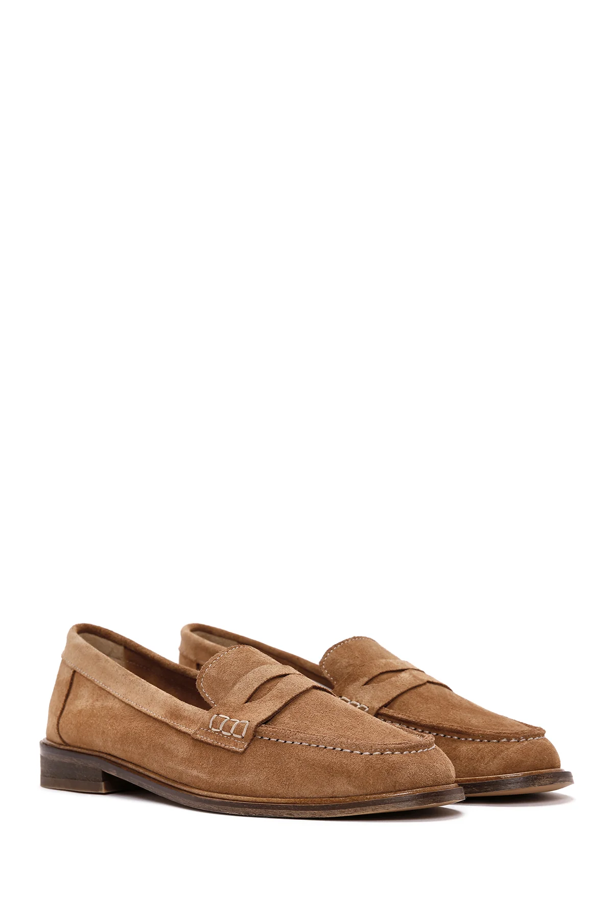 Kadın Taba Süet Deri Maskülen Loafer - Image 4