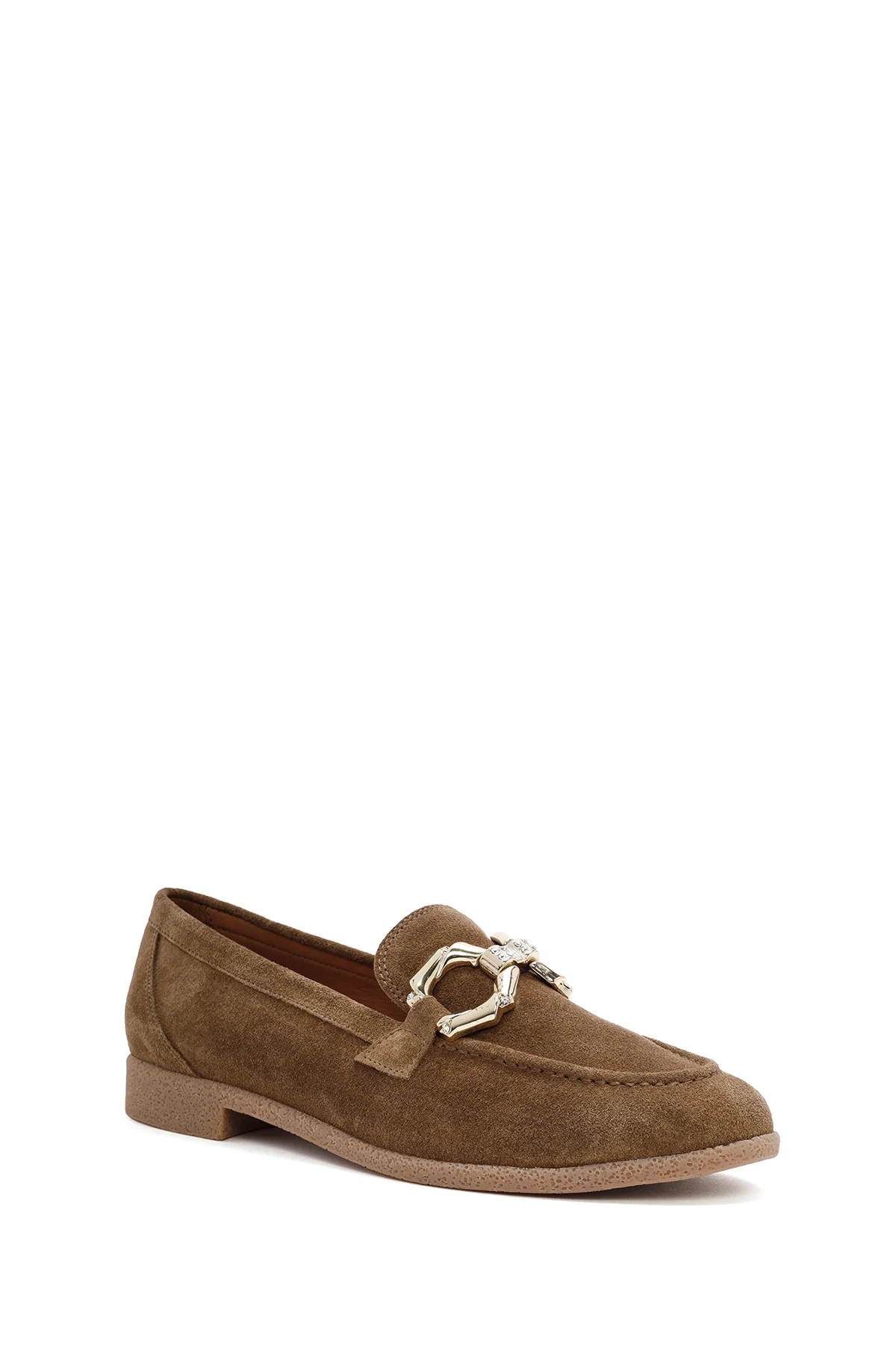 Kadın Taba Süet Deri Maskülen Loafer - Image 5