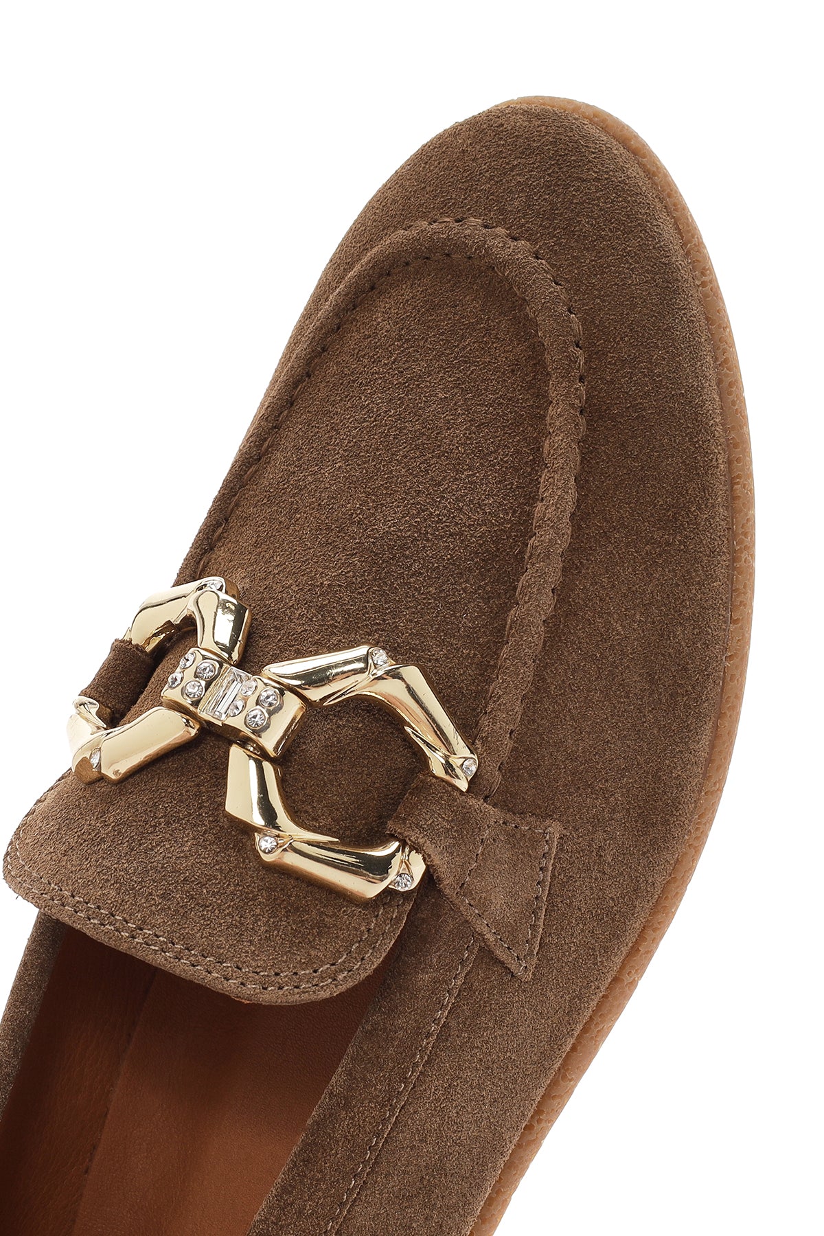 Kadın Taba Süet Deri Maskülen Loafer - Image 9