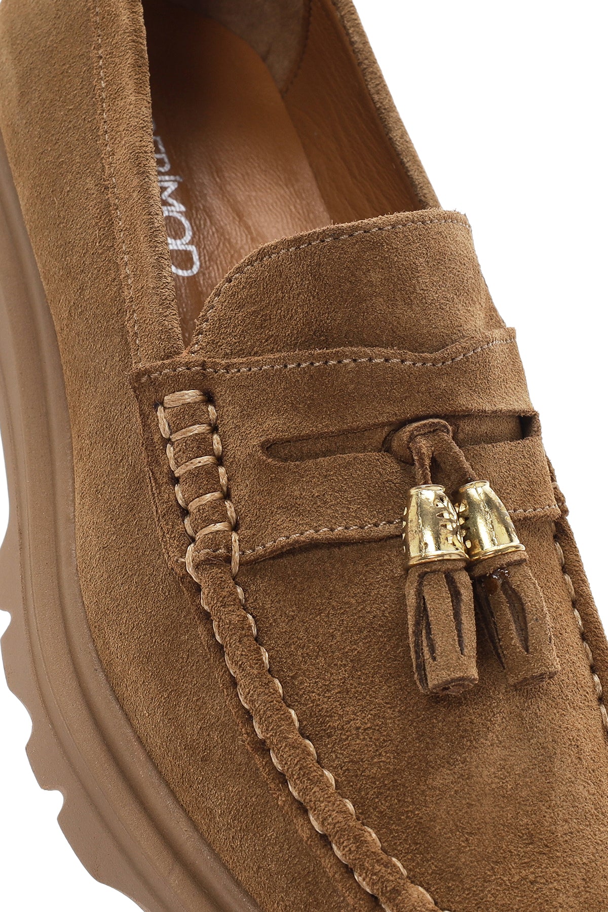 Kadın Taba Süet Deri Maskülen Loafer - Image 10