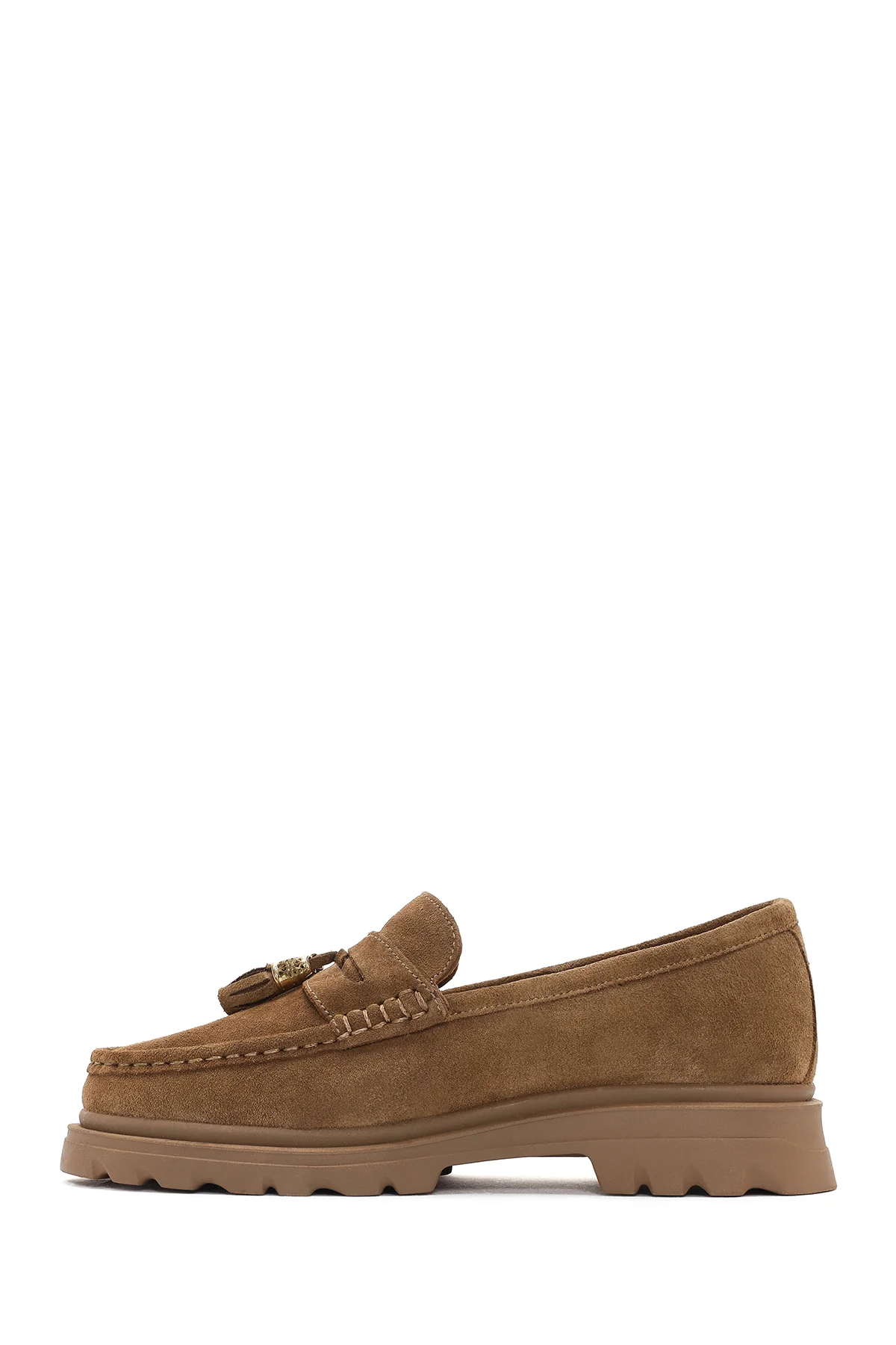 Kadın Taba Süet Deri Maskülen Loafer - Image 2