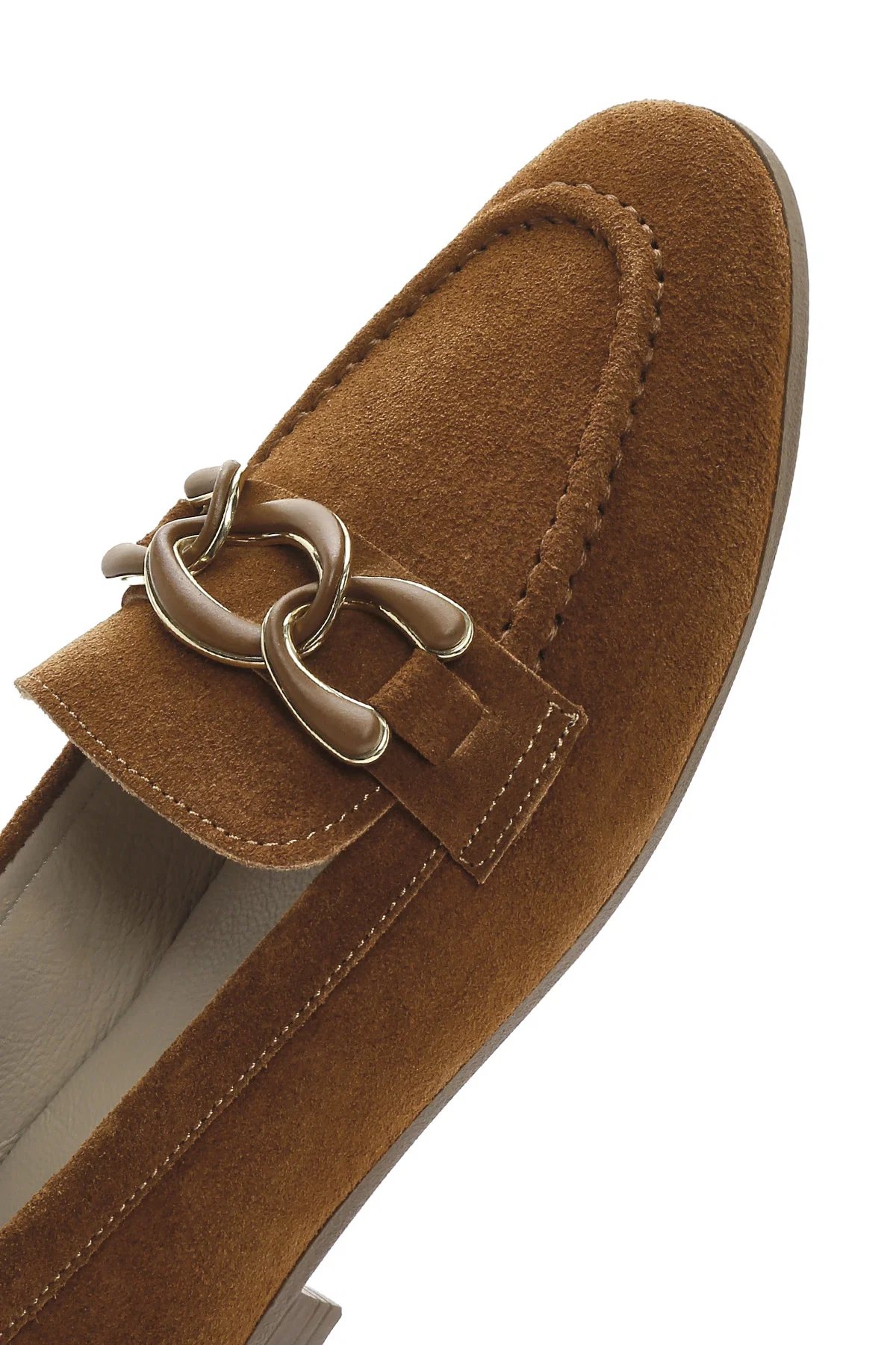 Kadın Taba Süet Deri Maskülen Loafer - Image 10